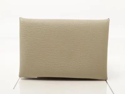 Calvi Card Case, Double Stamp, Chevre Leather, Tourterelle Grey