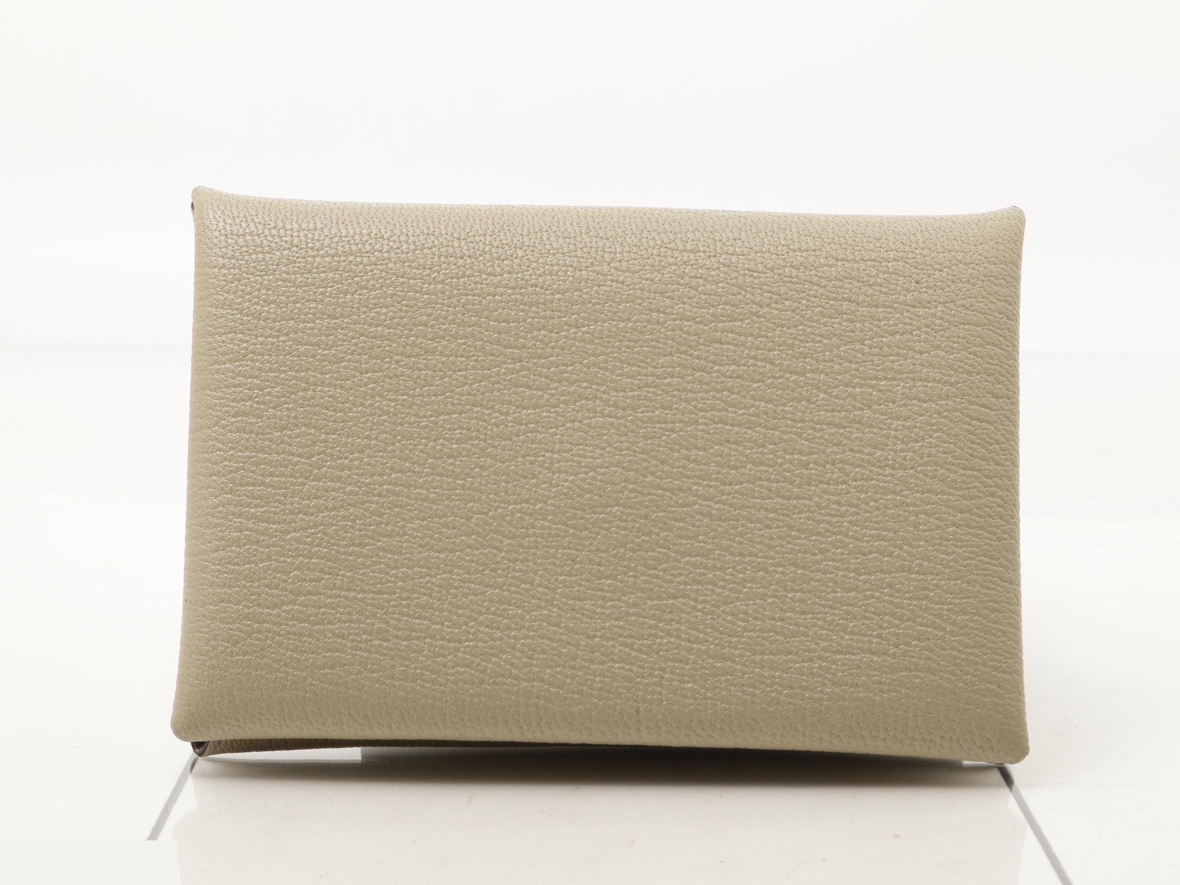 Calvi Card Case, Double Stamp, Chevre Leather, Tourterelle Grey — view 2