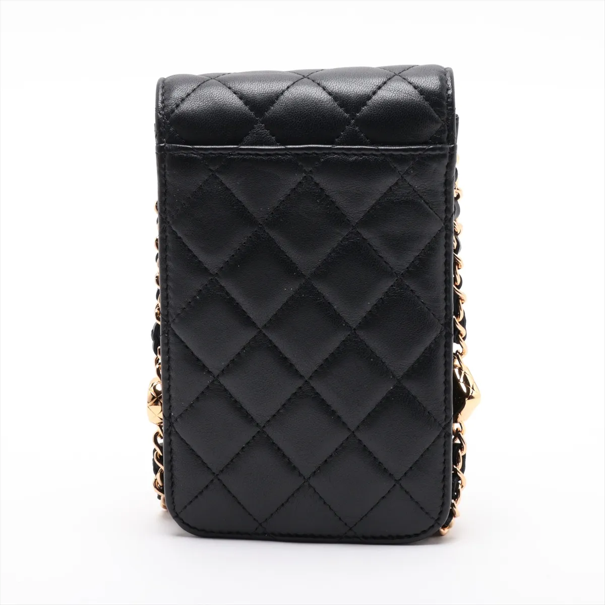 Matelassé Lambskin Chain Shoulder Bag Phone Pouch Black Gold Hardware G66L0LE5 Random Serial Number — view 2