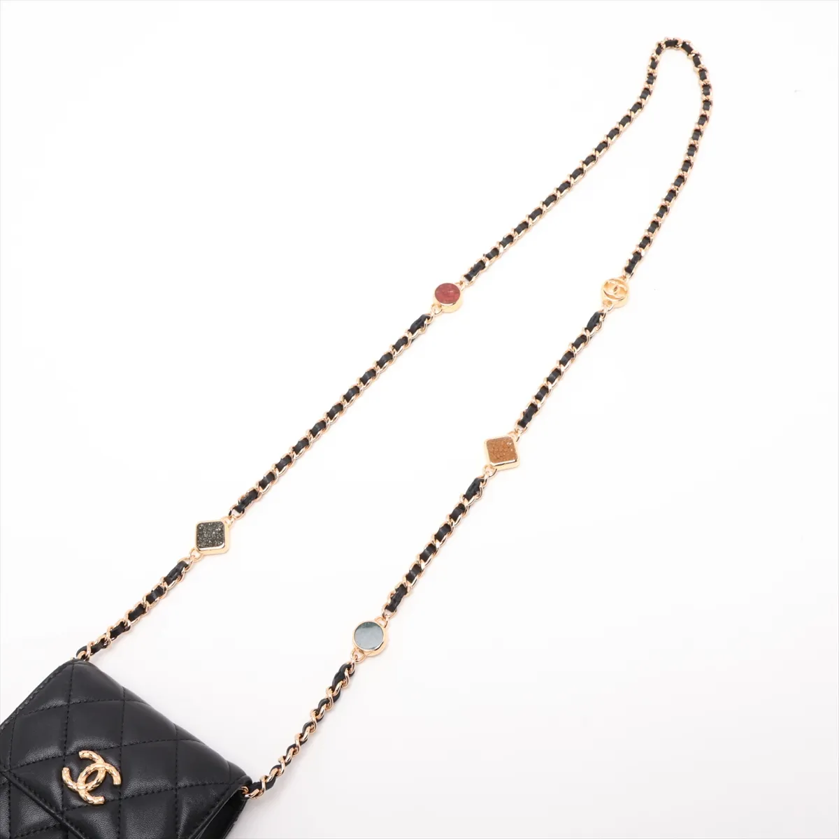Matelassé Lambskin Chain Shoulder Bag Phone Pouch Black Gold Hardware G66L0LE5 Random Serial Number — view 5