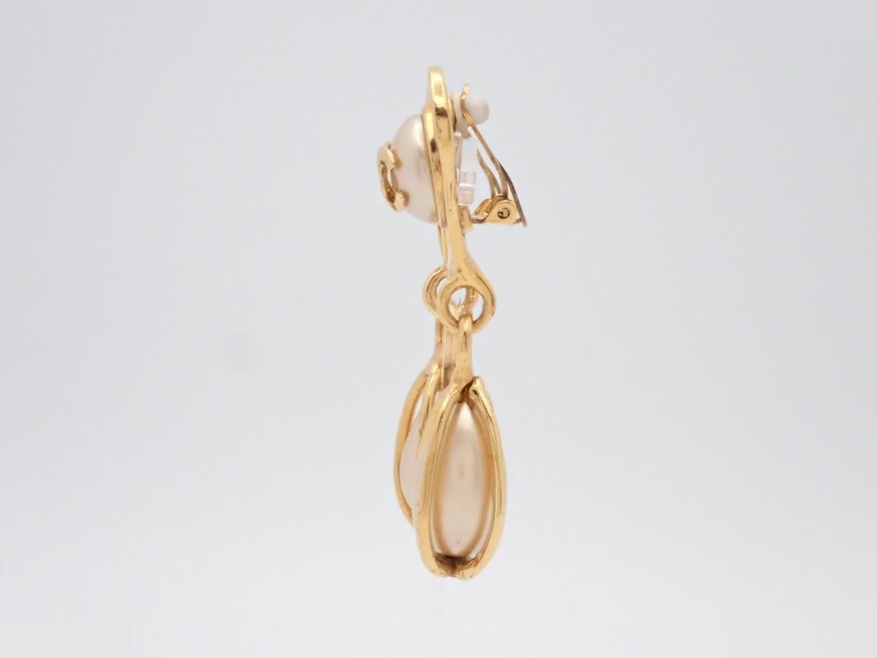 Coco Mark Faux Pearl Earrings, Gold, 95P — view 3