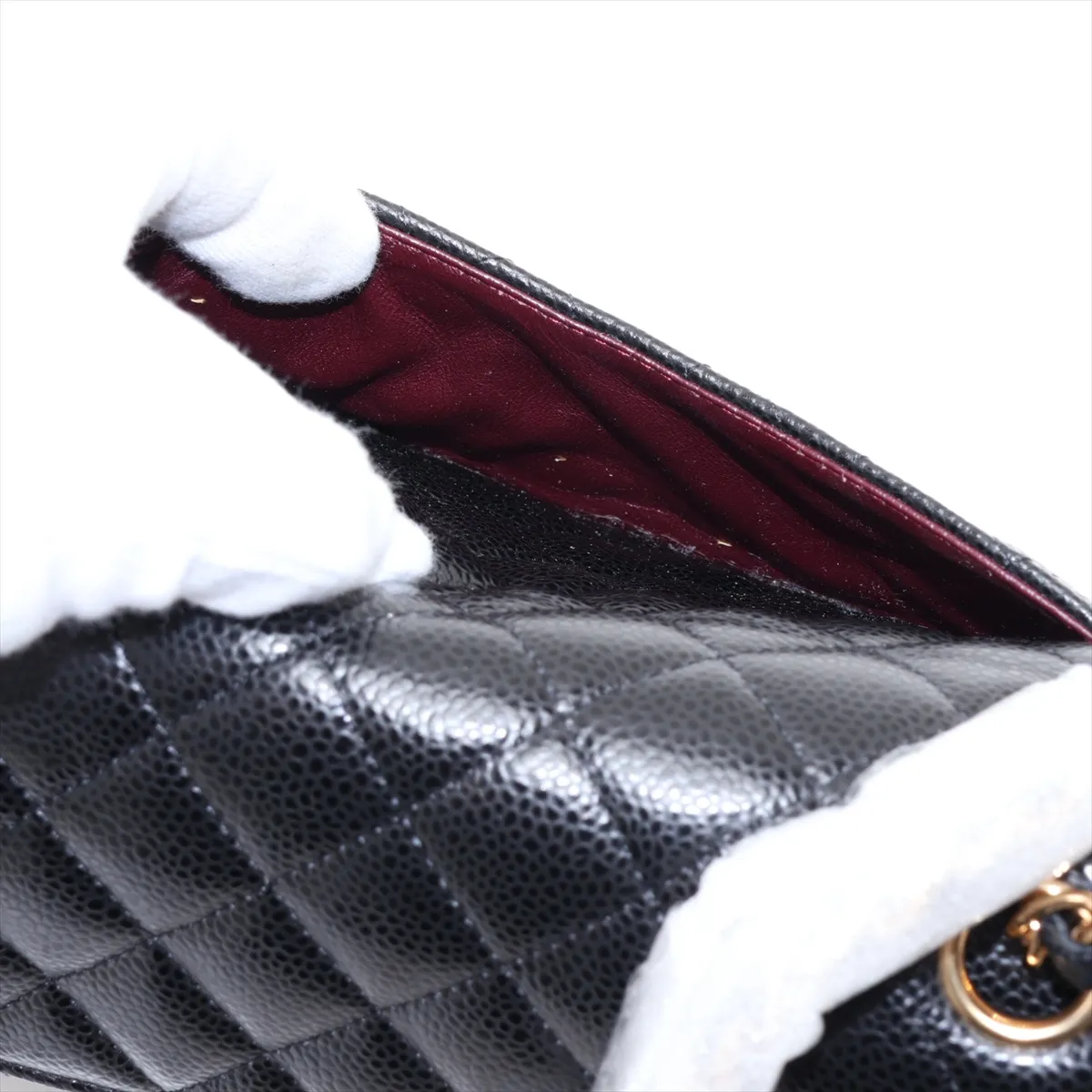 [Individually packaged] Chanel Matelassé 23 Small Caviar Skin Double Flap Double Chain Bag, Black with Gold Hardware, 28834182, Serial Number 28, A01113 — view 9