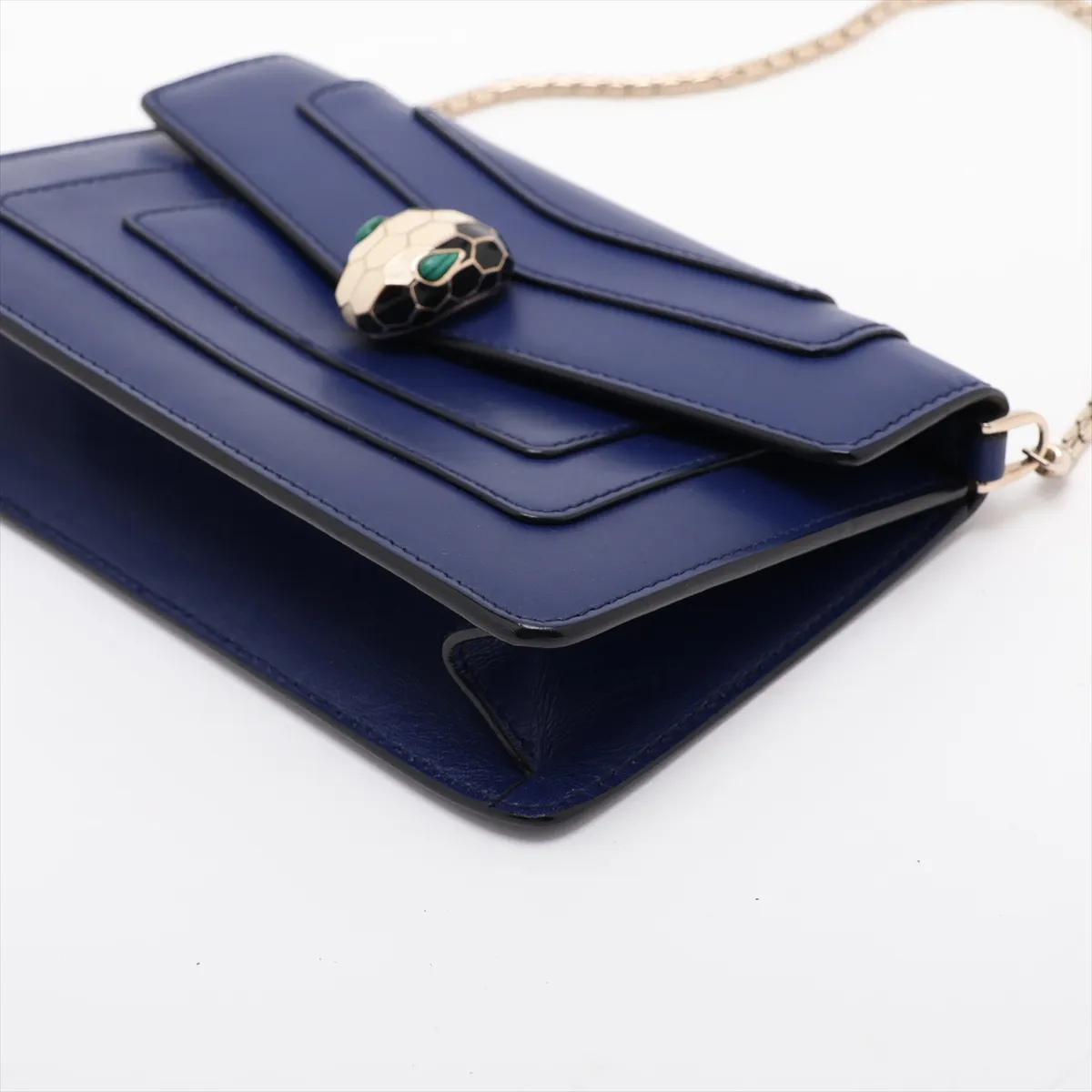 Serpenti Forever Leather Handbag, Navy — view 3