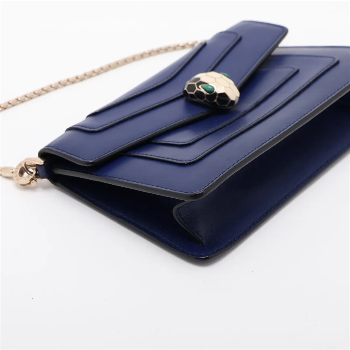 Serpenti Forever Leather Handbag, Navy — view 4