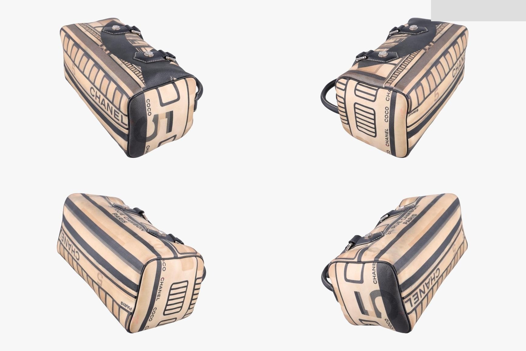 31 Le Cambon Graffiti Mini Boston Bag, Coated Canvas, Beige × — view 4