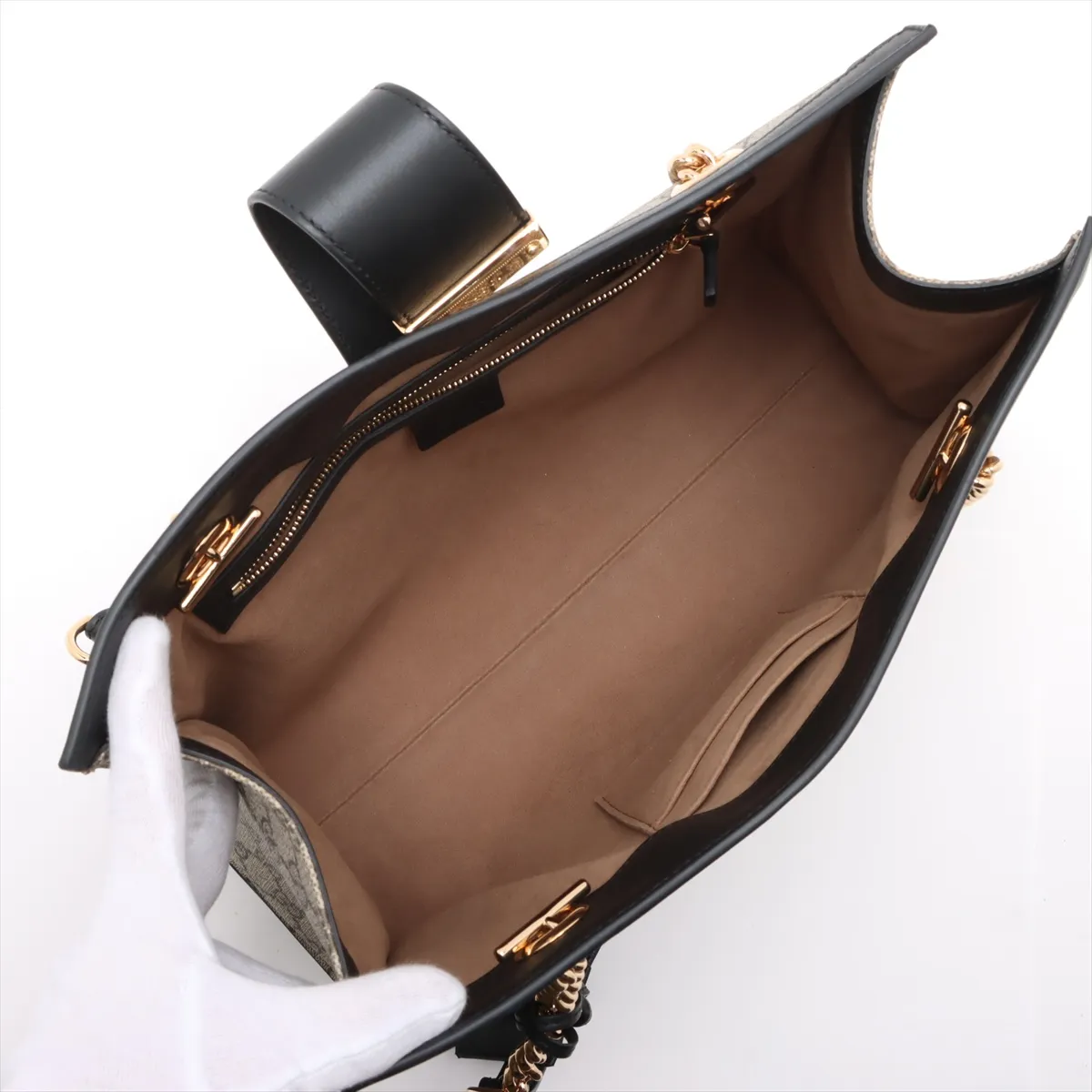 GG Supreme PVC x Leather Chain Tote Bag Beige x Black 479197 — view 7