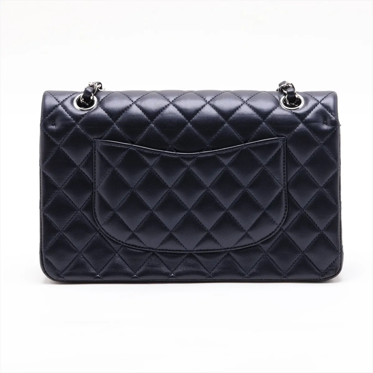 [Individually packaged] Chanel Matelassé 25 Lambskin Double Flap Double Chain Bag, Navy, Silver Hardware, 24773974, Series 24, A01112 — view 2