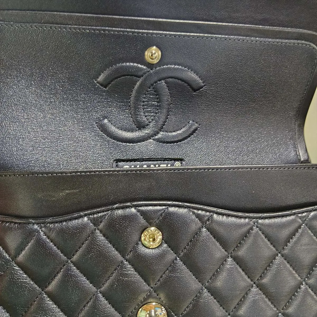 [Individually packaged] Chanel Matelassé 25 Lambskin Double Flap Double Chain Bag, Navy, Silver Hardware, 24773974, Series 24, A01112 — view 15