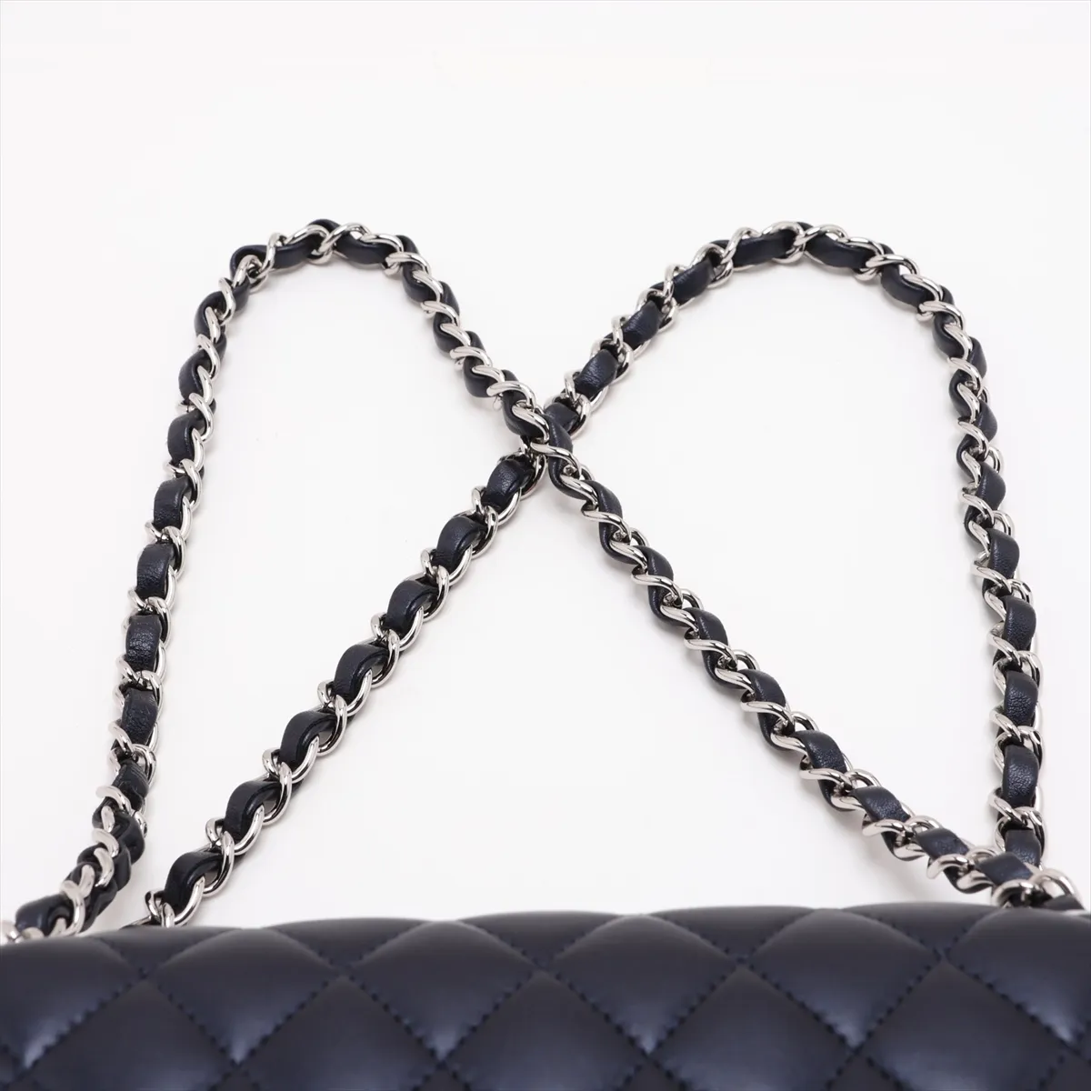 [Individually packaged] Chanel Matelassé 25 Lambskin Double Flap Double Chain Bag, Navy, Silver Hardware, 24773974, Series 24, A01112 — view 6