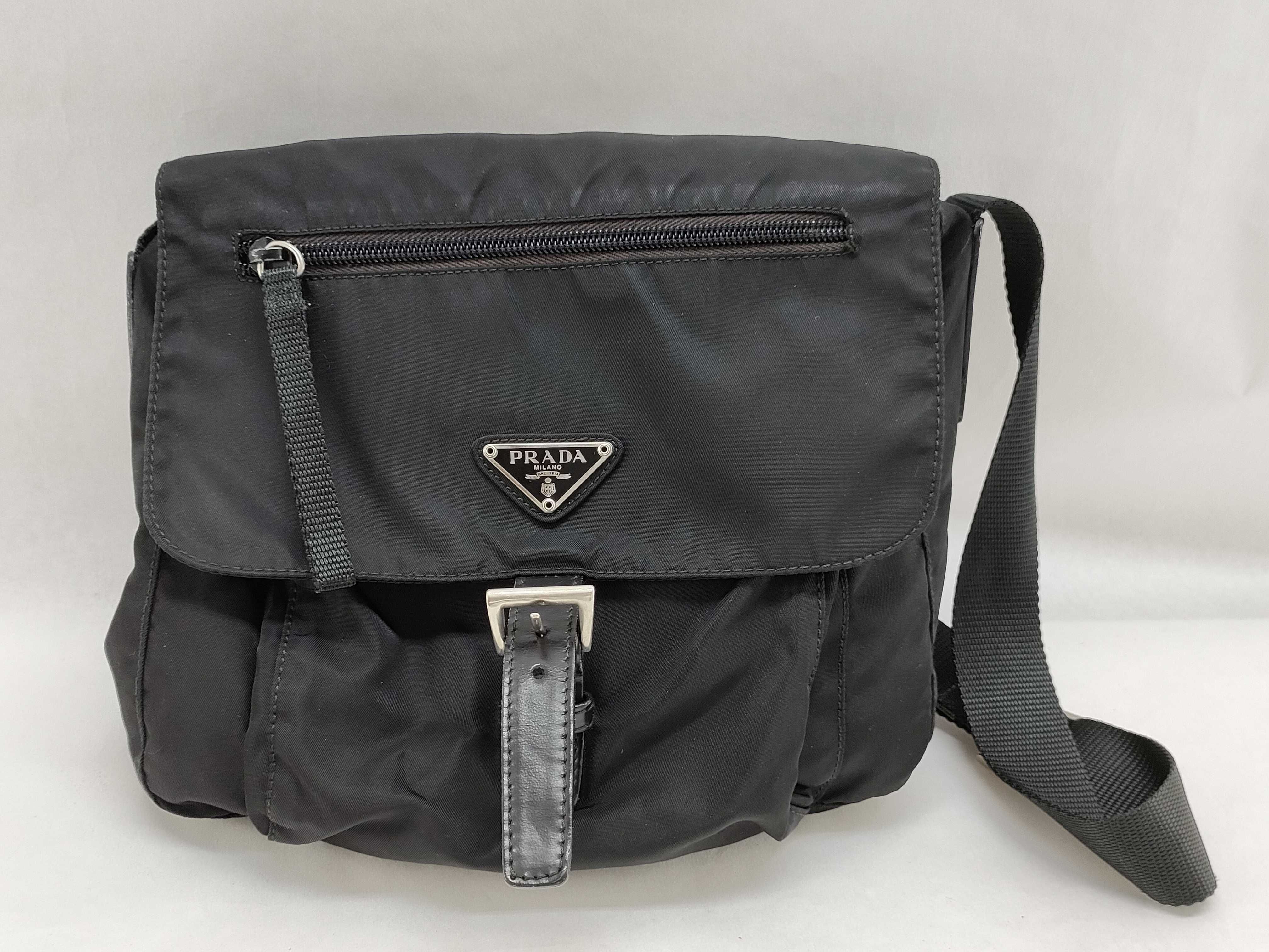 Nylon Shoulder Bag, Triangle Plate, Black Nylon Shoulder Bag