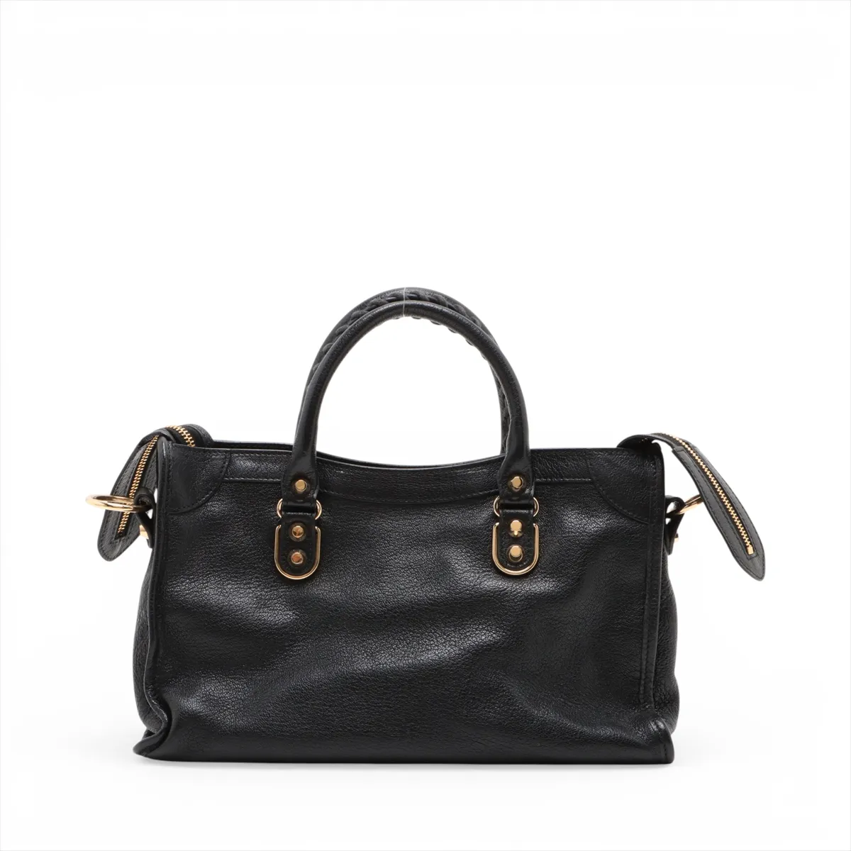 Classic Metal Edge City Leather 2-Way Handbag, Black, 432831 — view 2