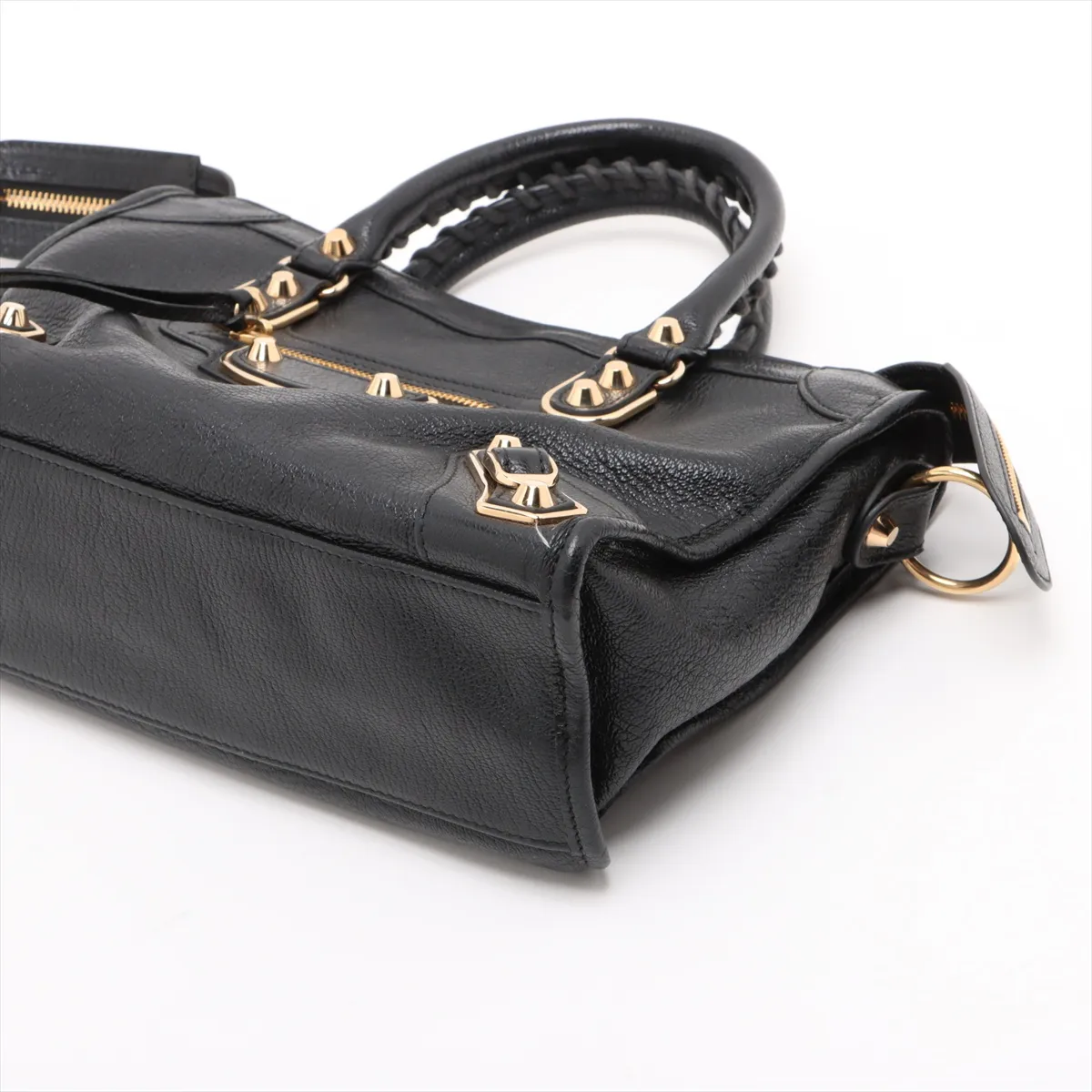 Classic Metal Edge City Leather 2-Way Handbag, Black, 432831 — view 3