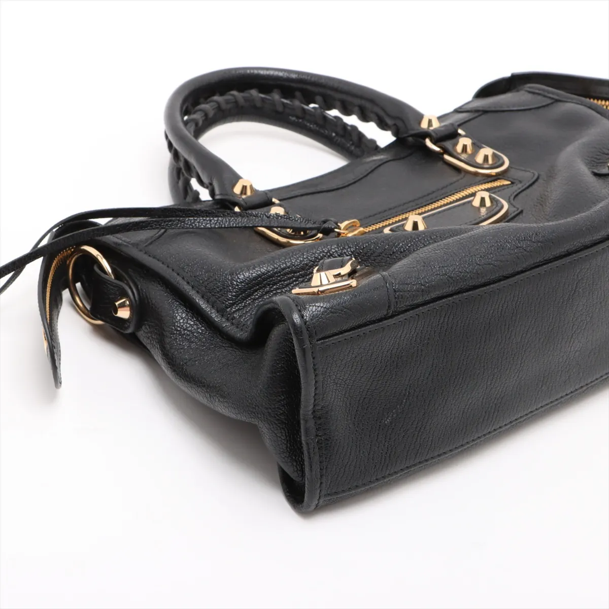 Classic Metal Edge City Leather 2-Way Handbag, Black, 432831 — view 4