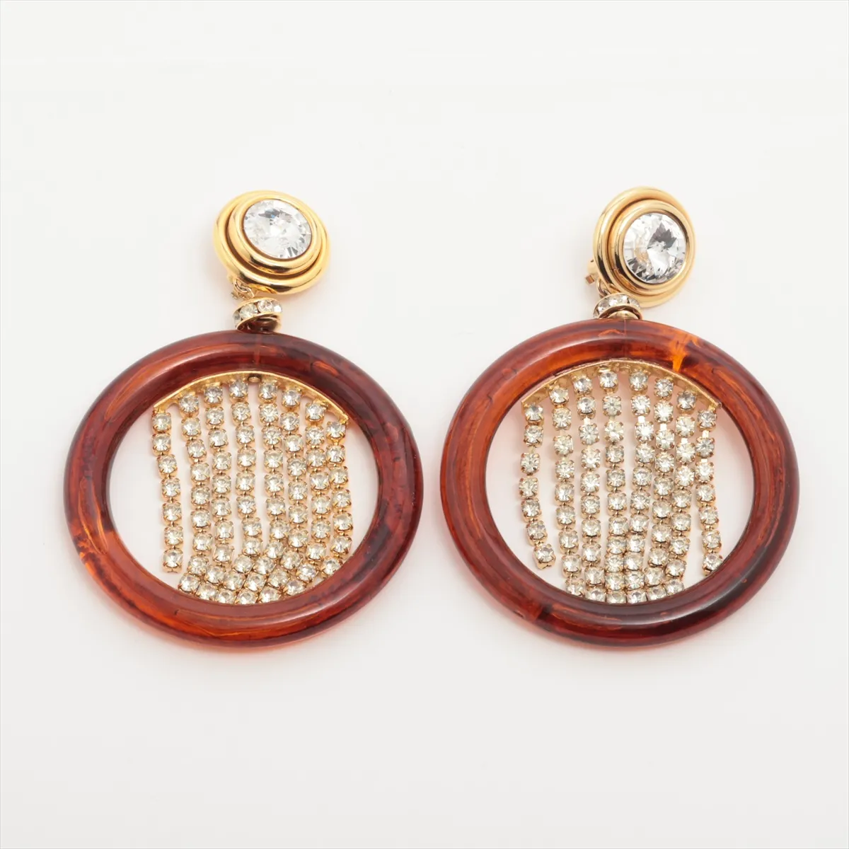 earrings (for both ears), resin x GP x rhinestones, brown,