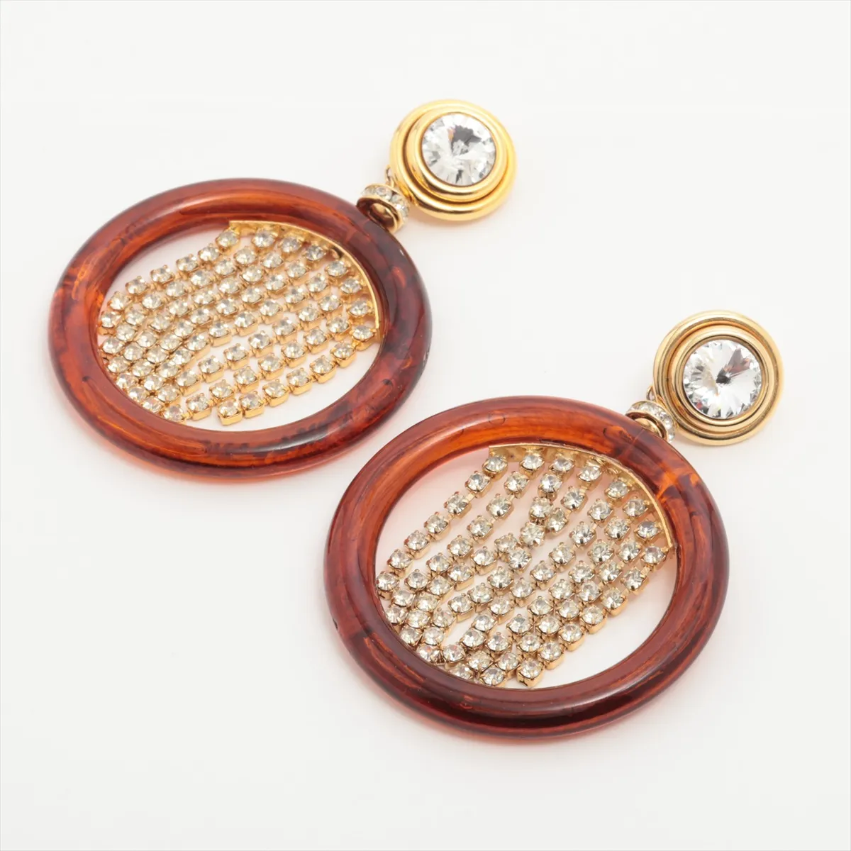 earrings (for both ears), resin x GP x rhinestones, brown, — view 3