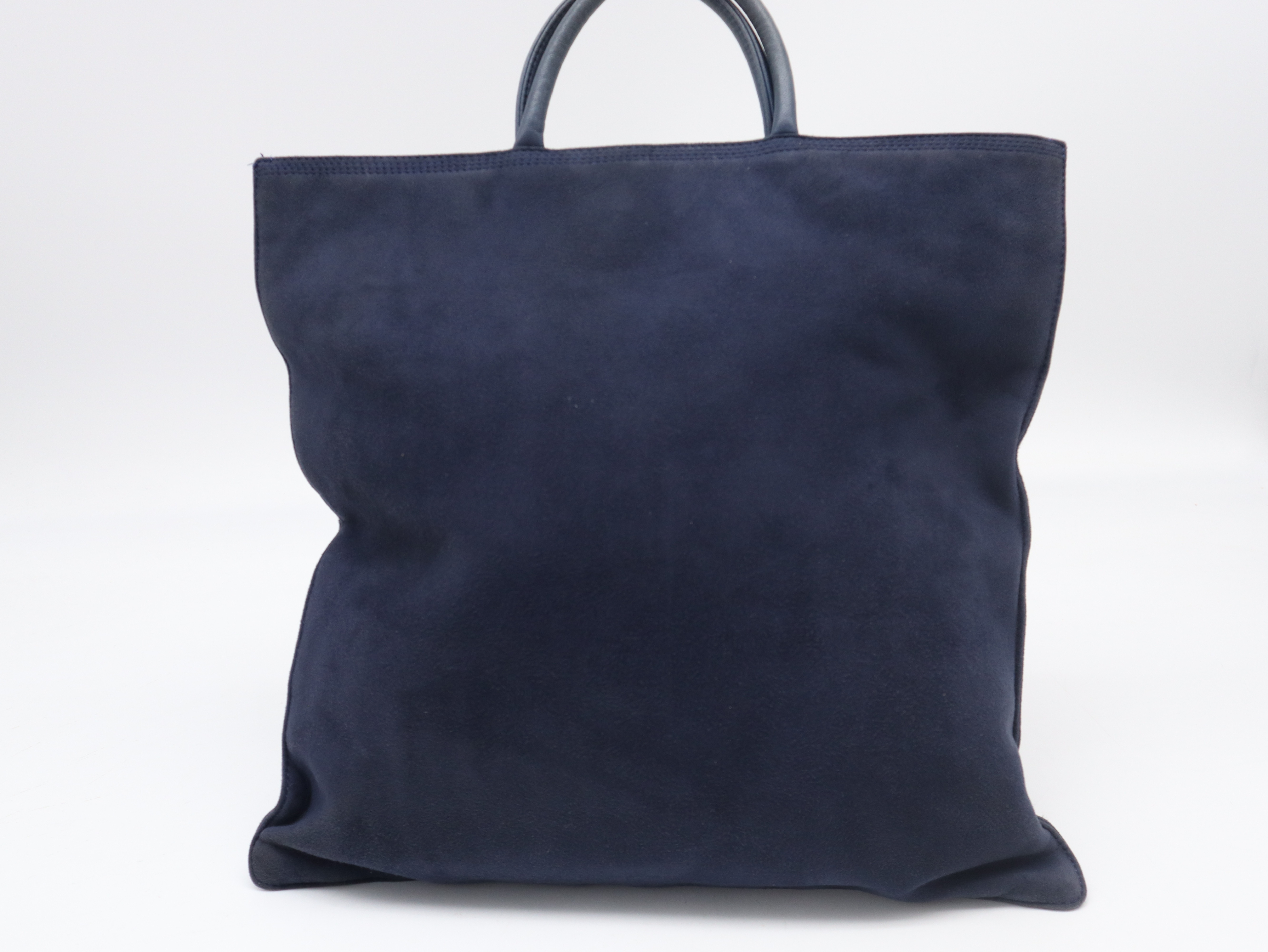 Suede Handbag, Navy, with Dust Bag — view 2