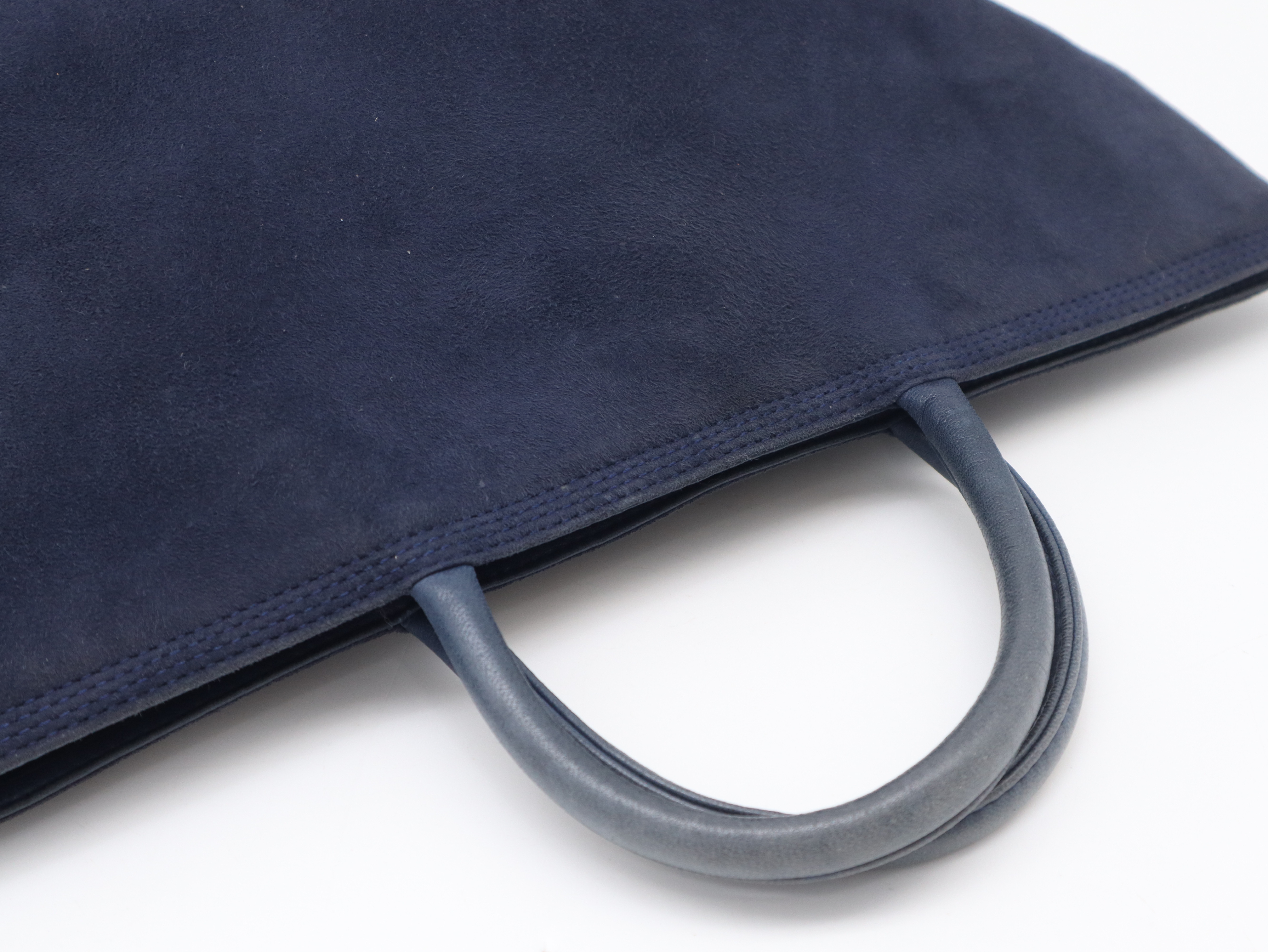 Suede Handbag, Navy, with Dust Bag — view 6