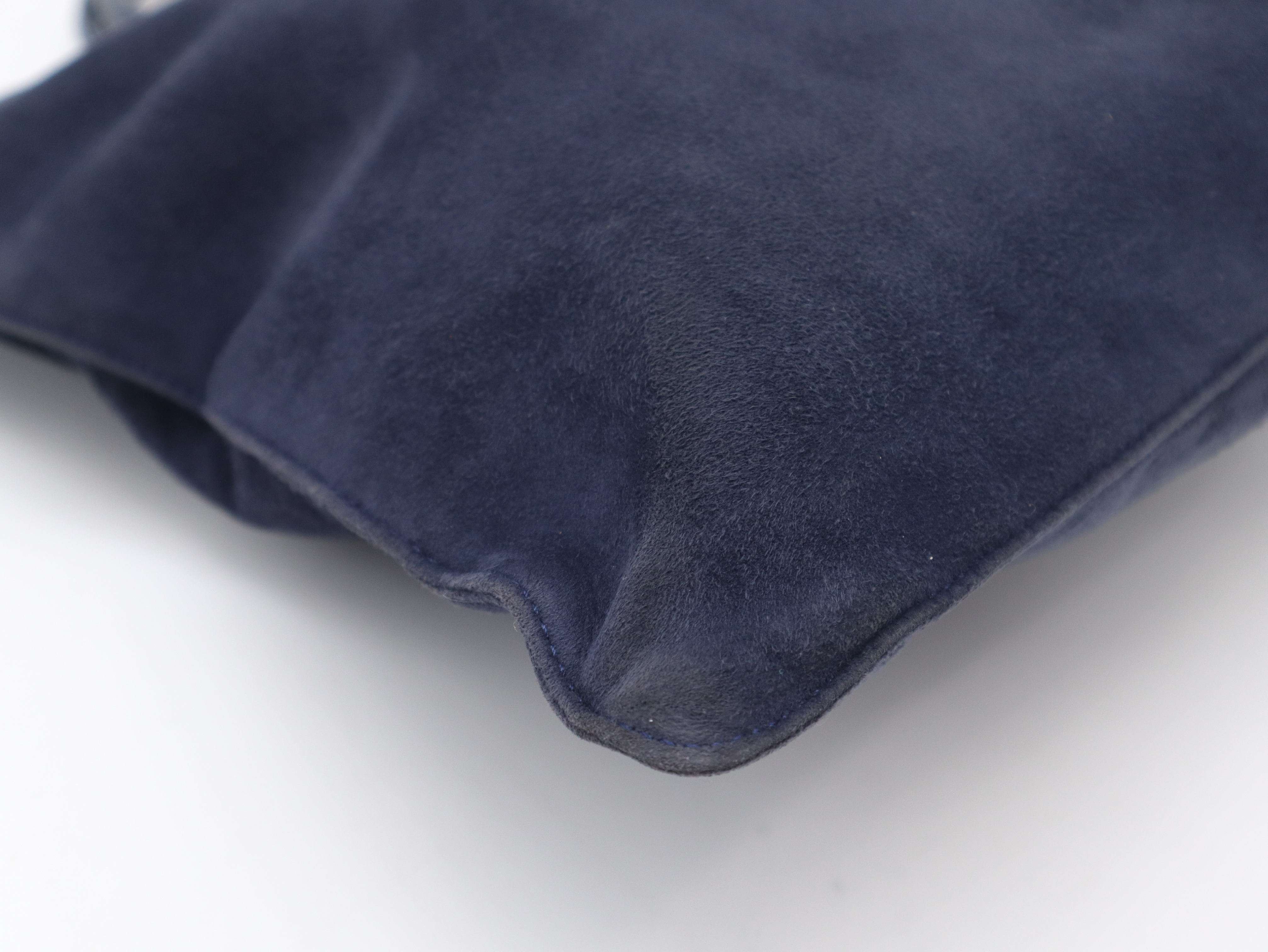 Suede Handbag, Navy, with Dust Bag — view 7