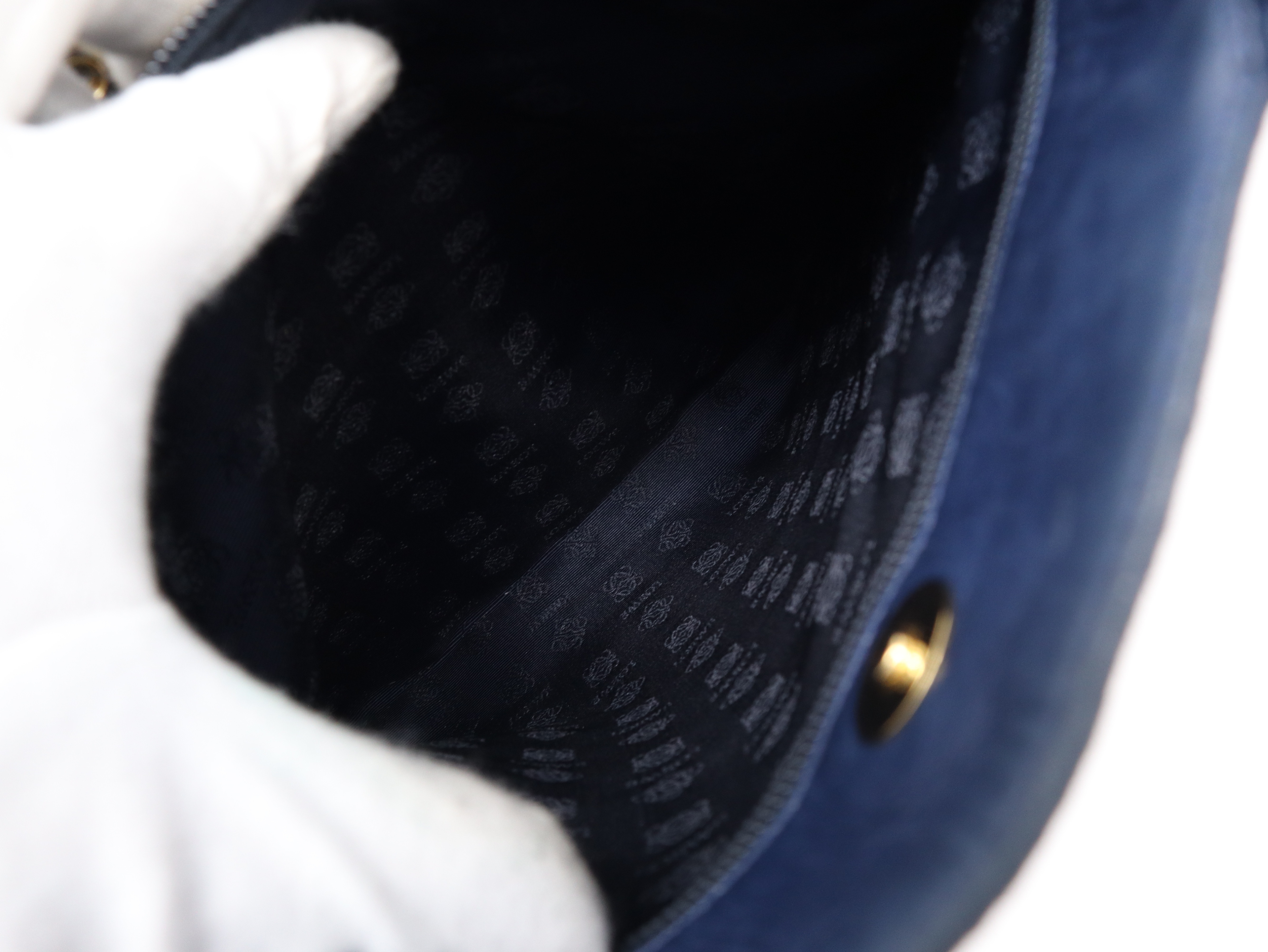 Suede Handbag, Navy, with Dust Bag — view 9