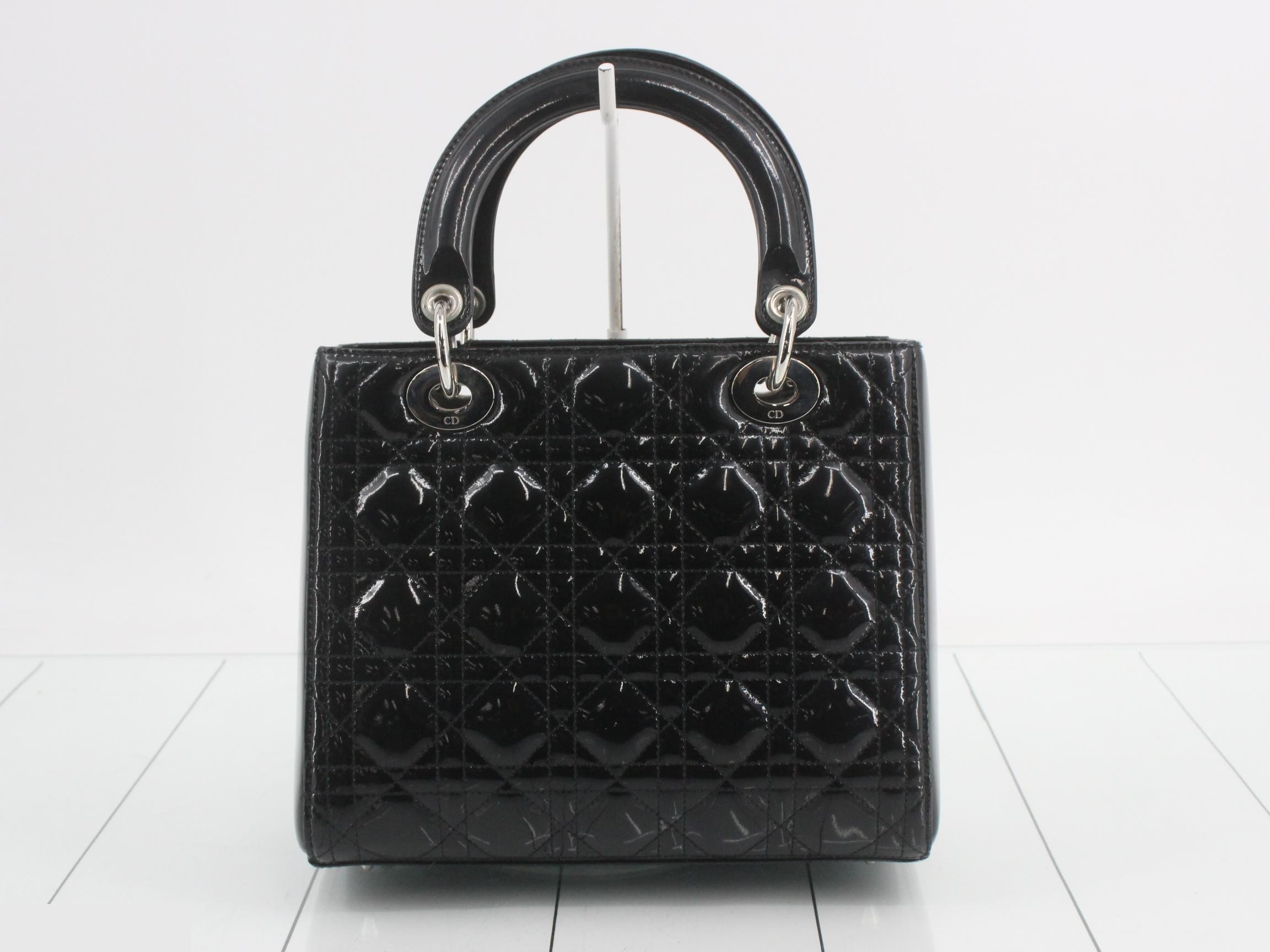 Lady Dior Cannage Enamel Handbag, Black — view 2