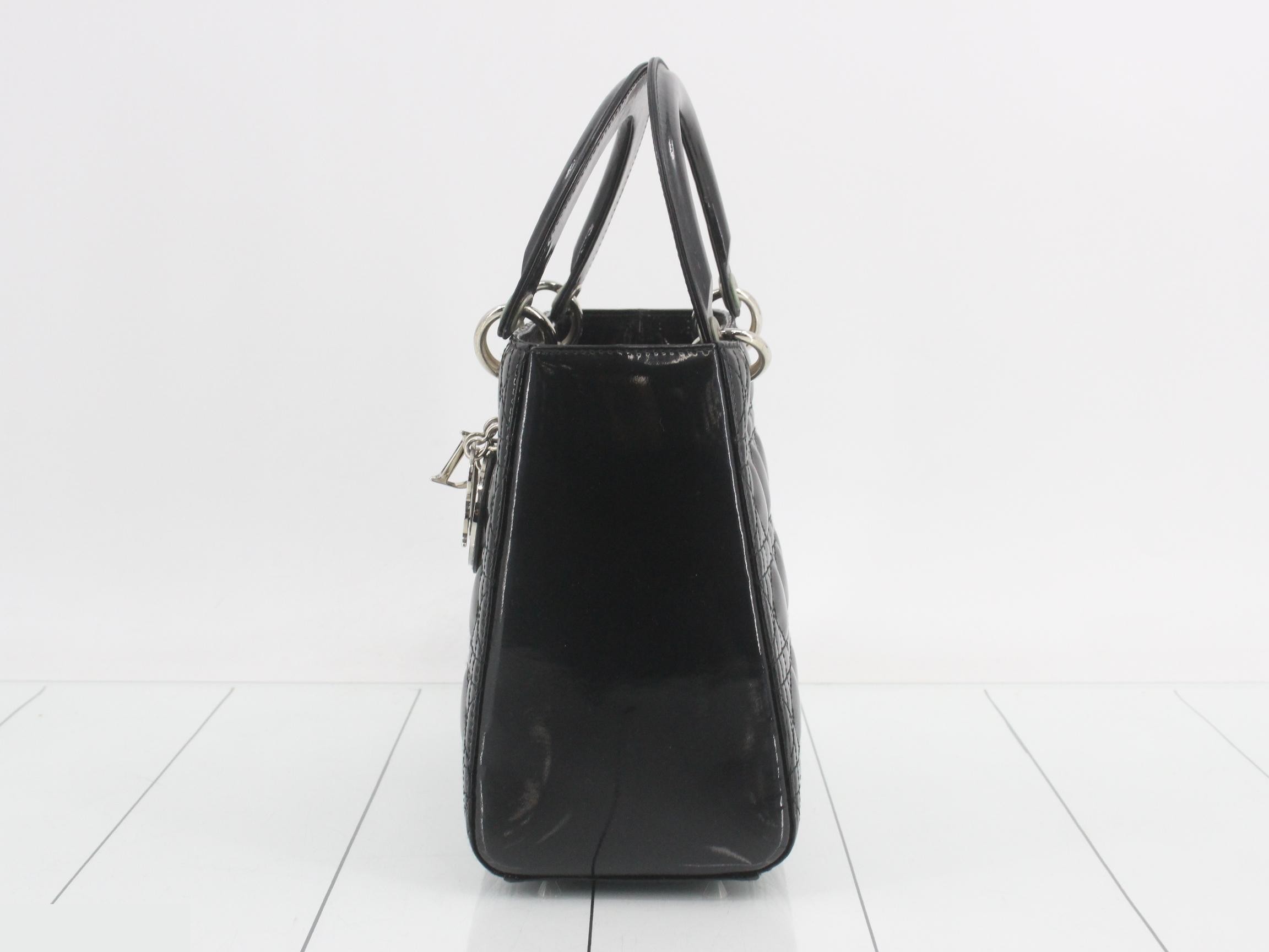 Lady Dior Cannage Enamel Handbag, Black — view 3