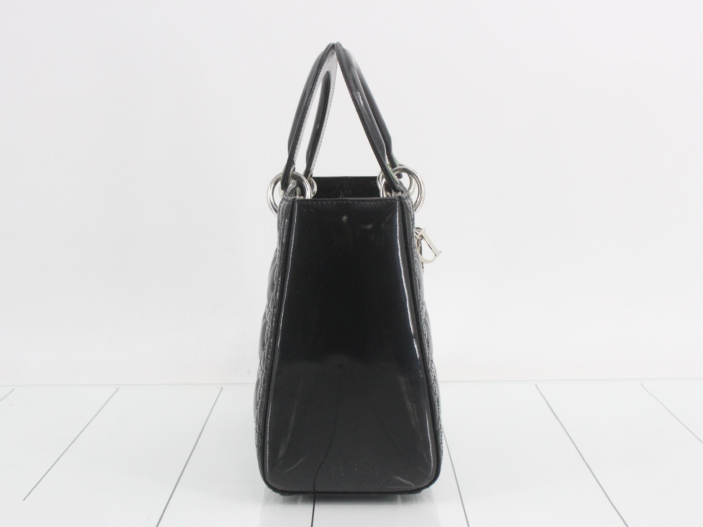 Lady Dior Cannage Enamel Handbag, Black — view 4