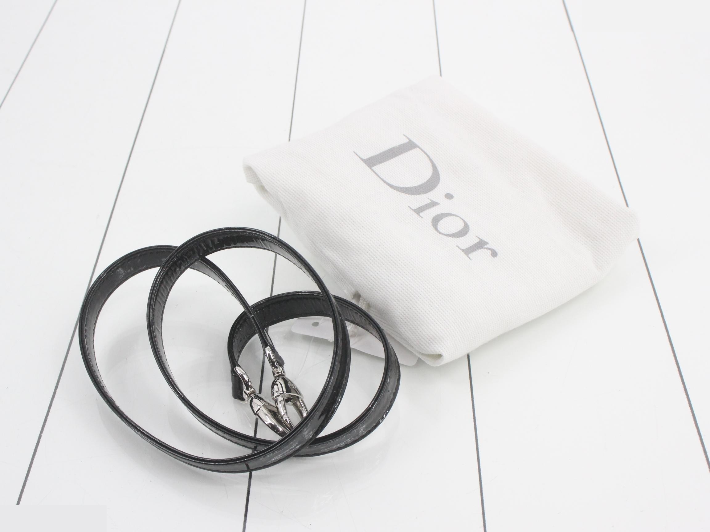 Lady Dior Cannage Enamel Handbag, Black — view 7