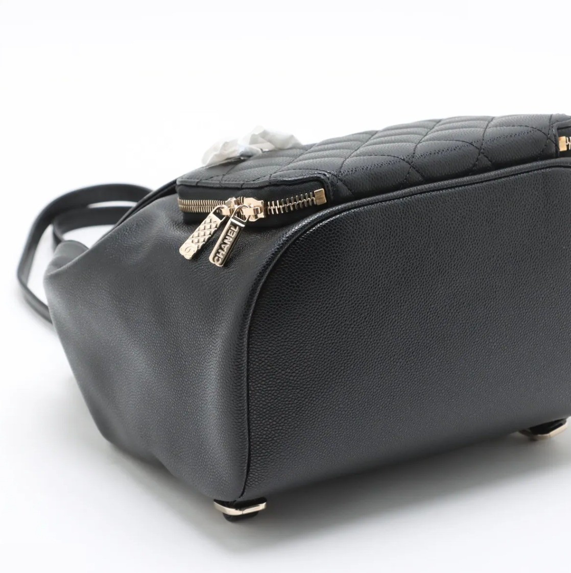 Comes with box. Chanel Matelassé caviar leather chain backpack, black. — view 4