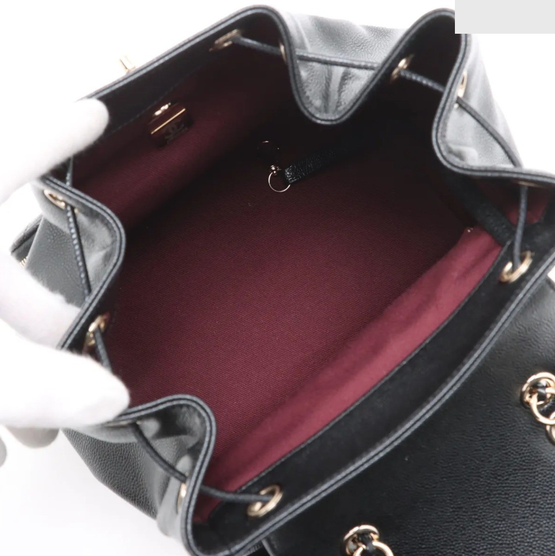 Comes with box. Chanel Matelassé caviar leather chain backpack, black. — view 6