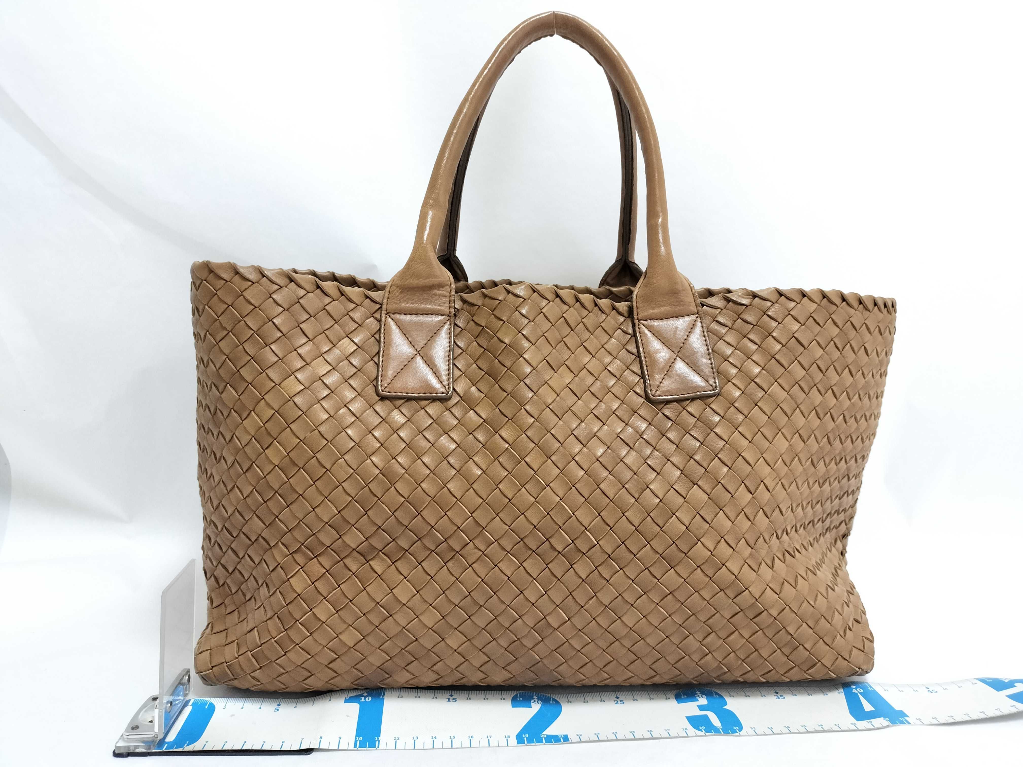 Intrecciato Leather Tote Bag, Brown — view 2