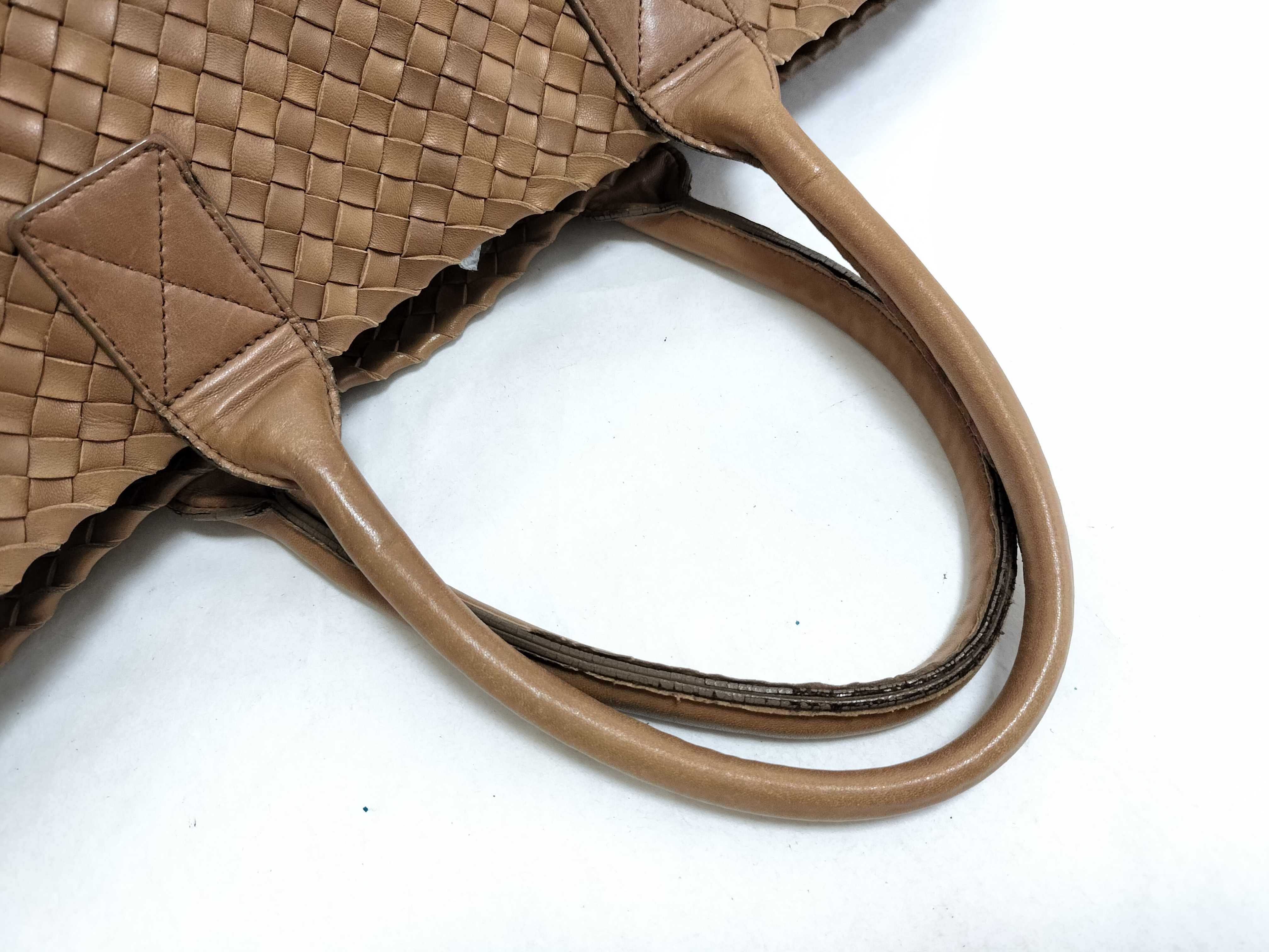 Intrecciato Leather Tote Bag, Brown — view 3