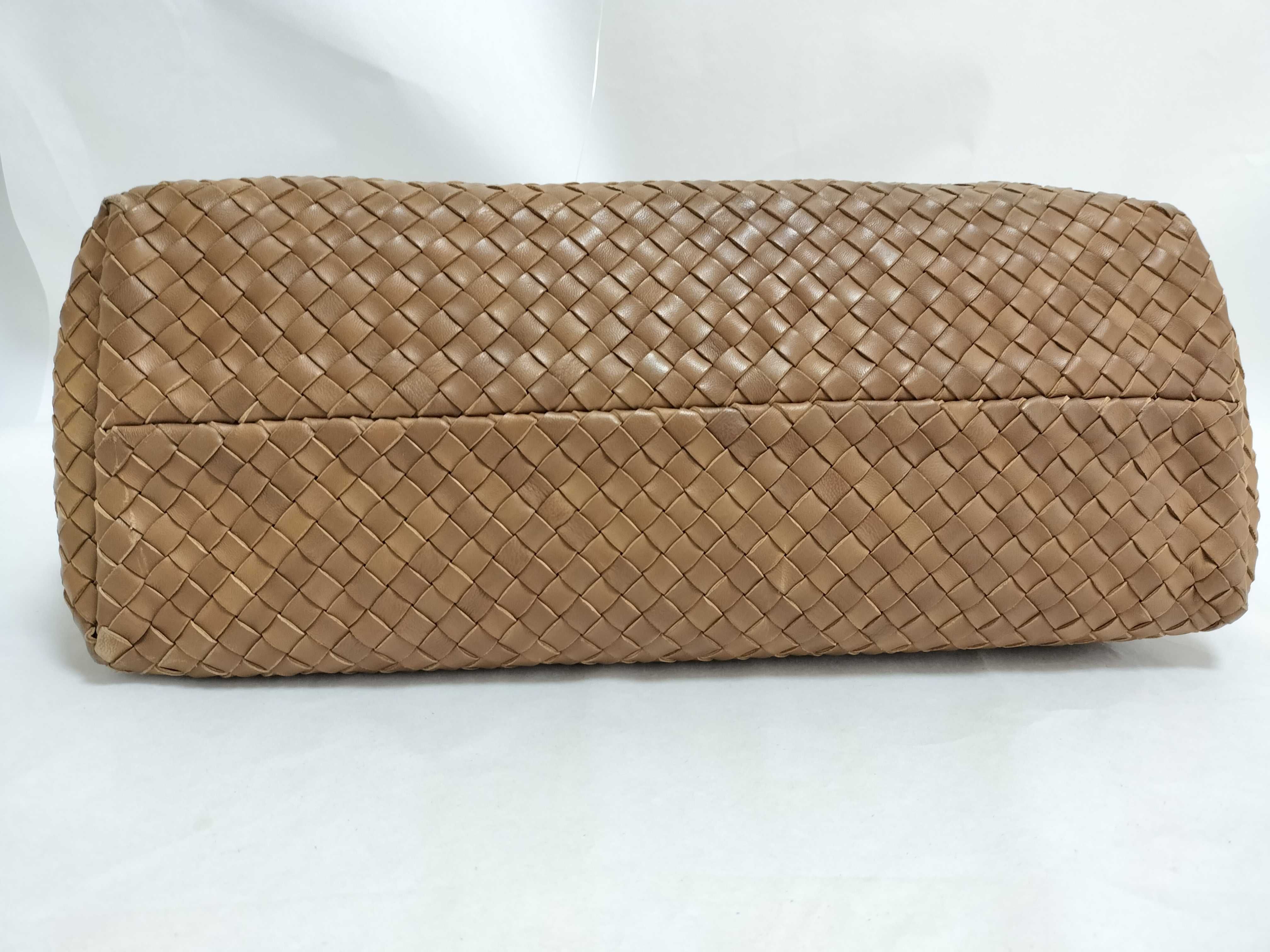 Intrecciato Leather Tote Bag, Brown — view 7