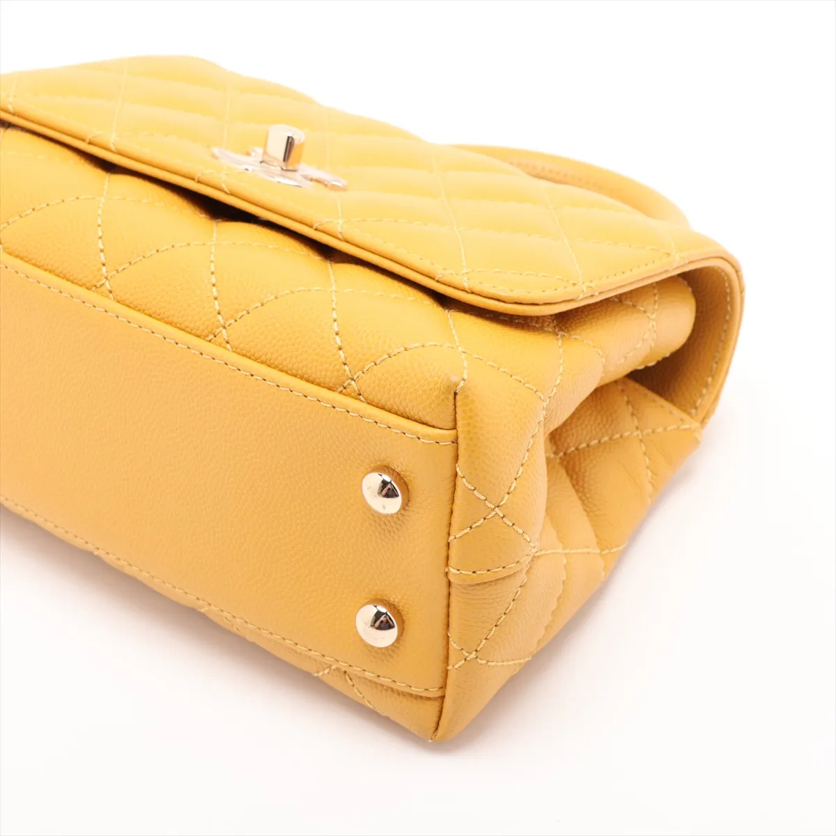 Coco Handle 19 XXS Caviar Skin 2-Way Handbag, Yellow, Gold Hardware, HX0X6UPE, Random Plate, AS2215 — view 3