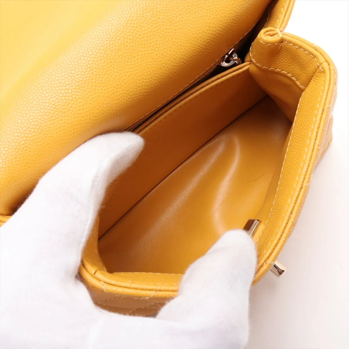 Coco Handle 19 XXS Caviar Skin 2-Way Handbag, Yellow, Gold Hardware, HX0X6UPE, Random Plate, AS2215 — view 8