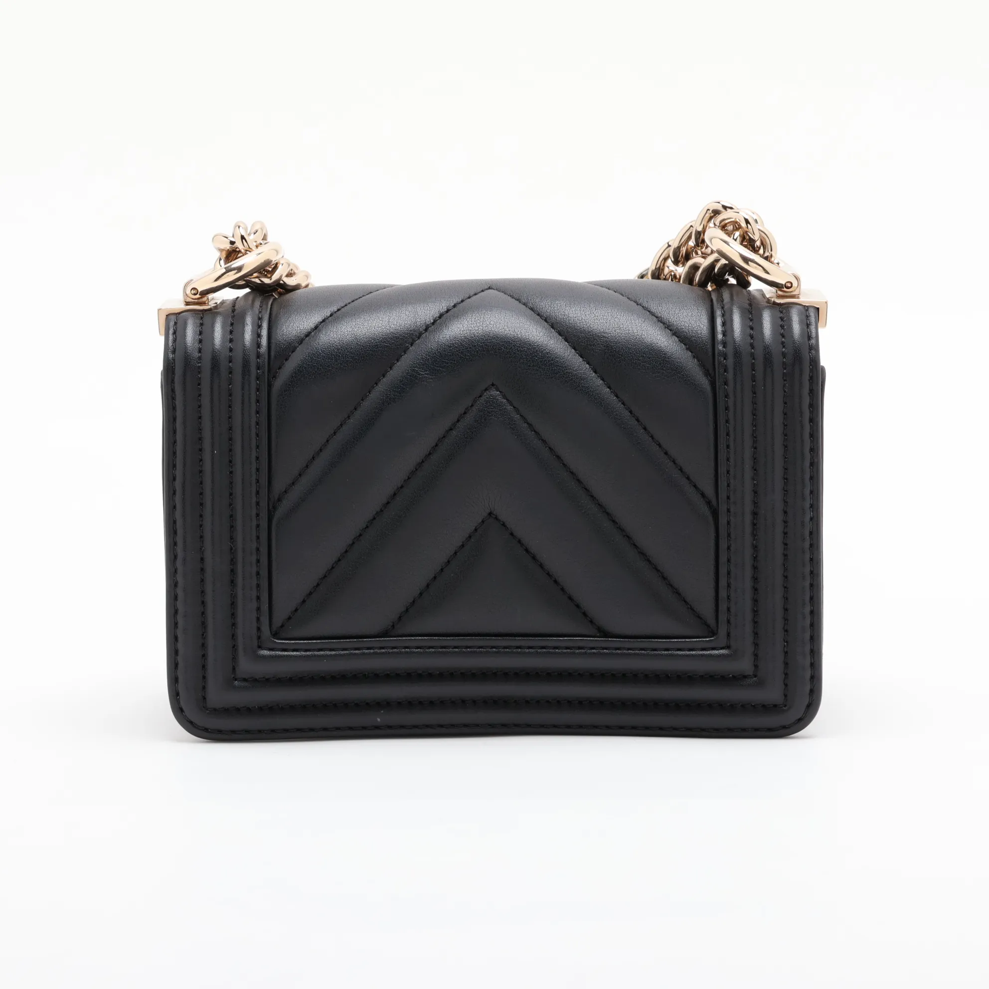 Mini Boy Chanel Leather Chain Shoulder Bag Chevron V-stitch Black Gold Hardware C8CHU908 Random Plate — view 2