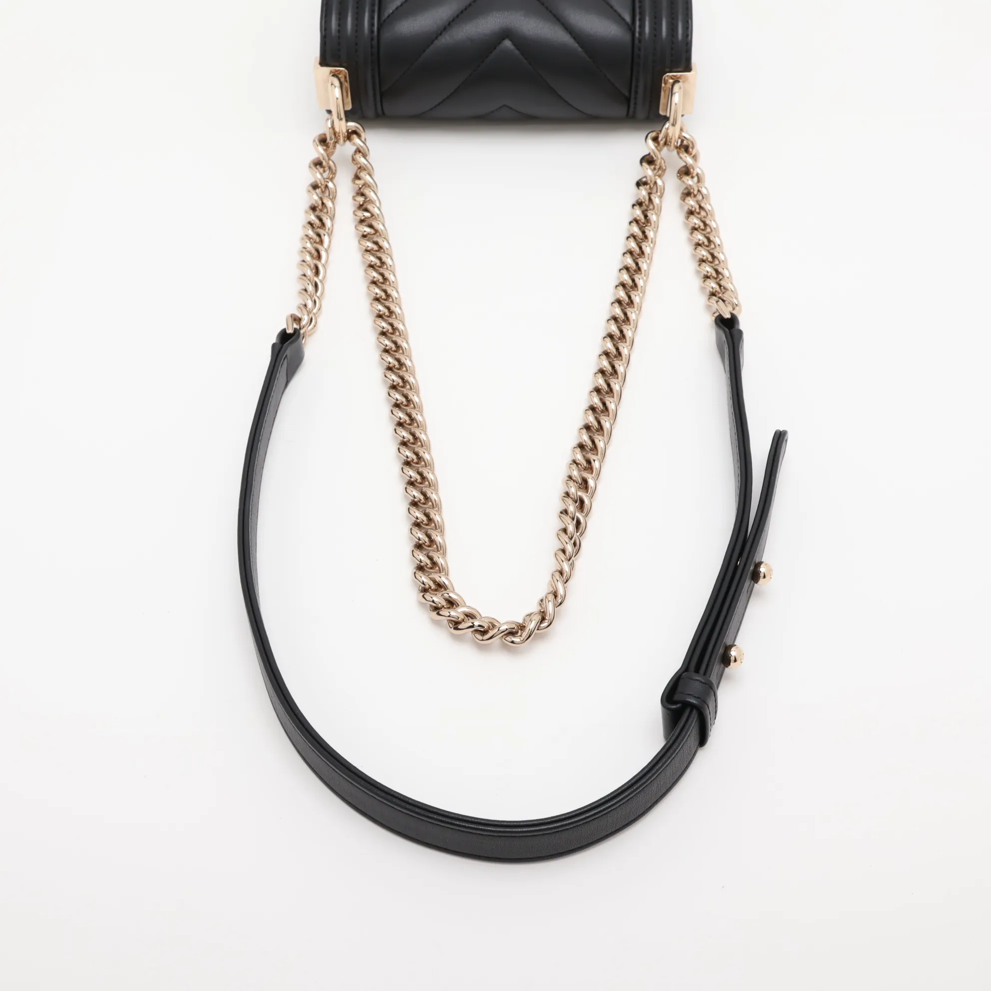Mini Boy Chanel Leather Chain Shoulder Bag Chevron V-stitch Black Gold Hardware C8CHU908 Random Plate — view 5
