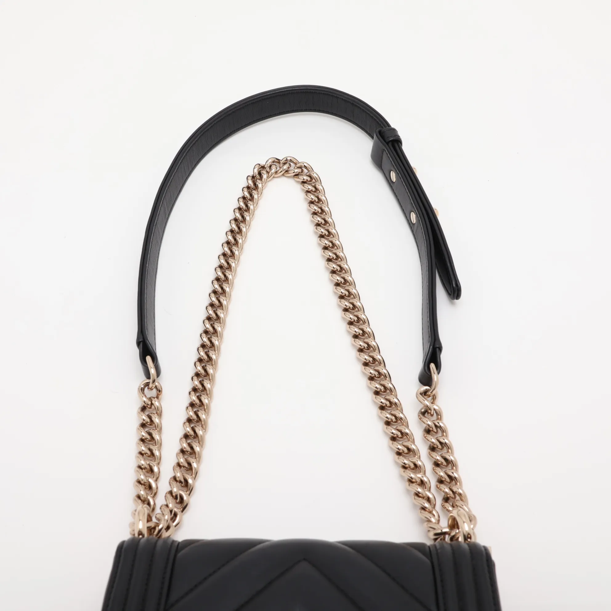 Mini Boy Chanel Leather Chain Shoulder Bag Chevron V-stitch Black Gold Hardware C8CHU908 Random Plate — view 6