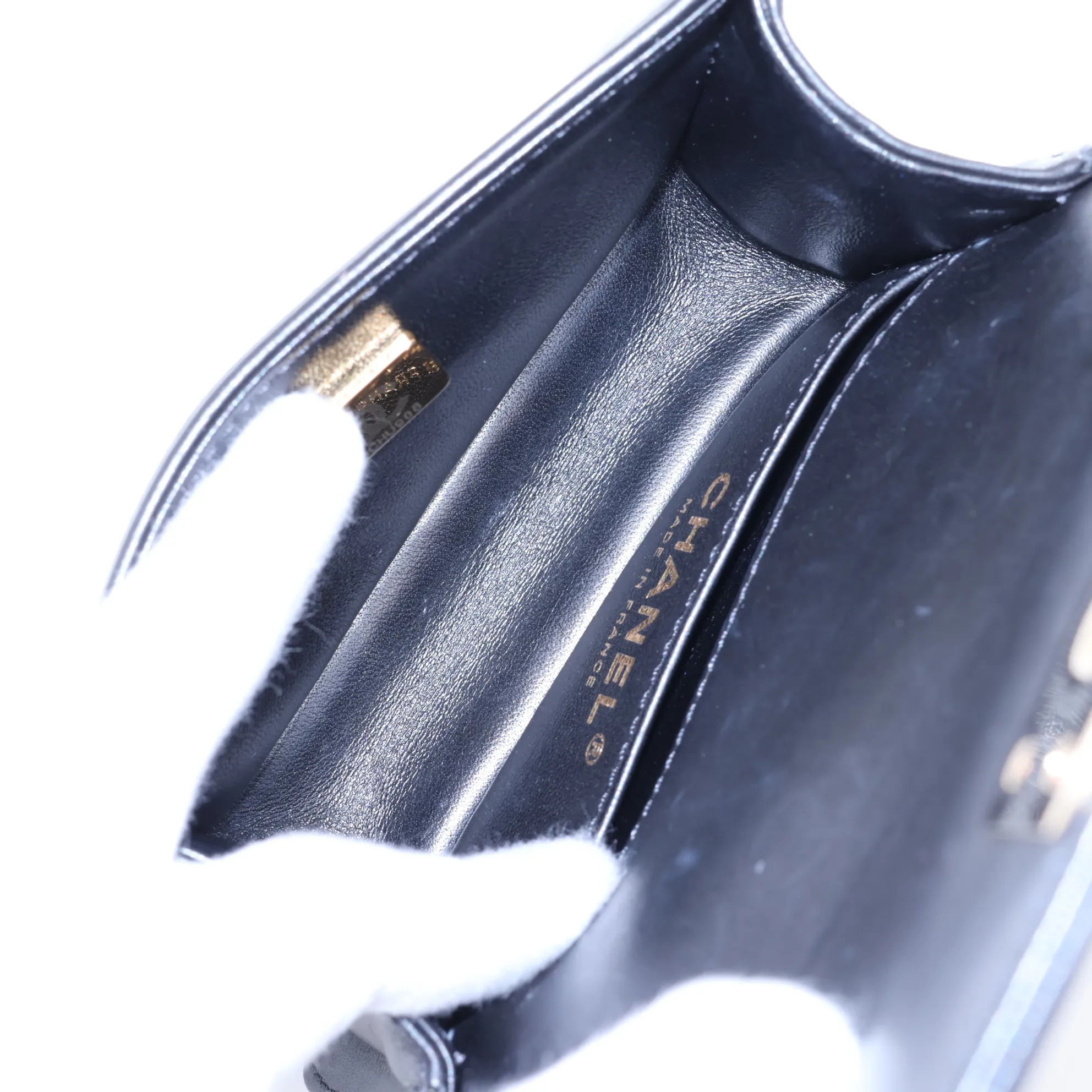 Mini Boy Chanel Leather Chain Shoulder Bag Chevron V-stitch Black Gold Hardware C8CHU908 Random Plate — view 7
