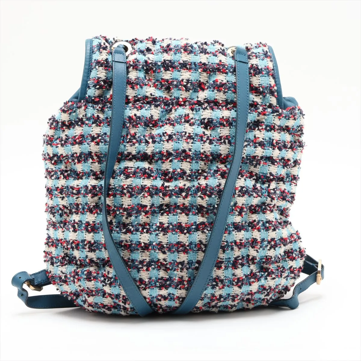 Coco Mark Tweed x Leather Chain Backpack, Blue with Gold Hardware, 23836265 (Serial Number ), Pouch Discolored. — view 2