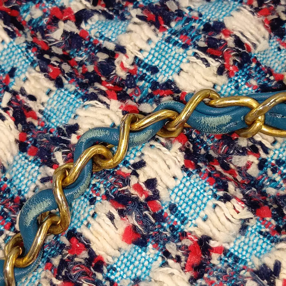 Coco Mark Tweed x Leather Chain Backpack, Blue with Gold Hardware, 23836265 (Serial Number ), Pouch Discolored. — view 11