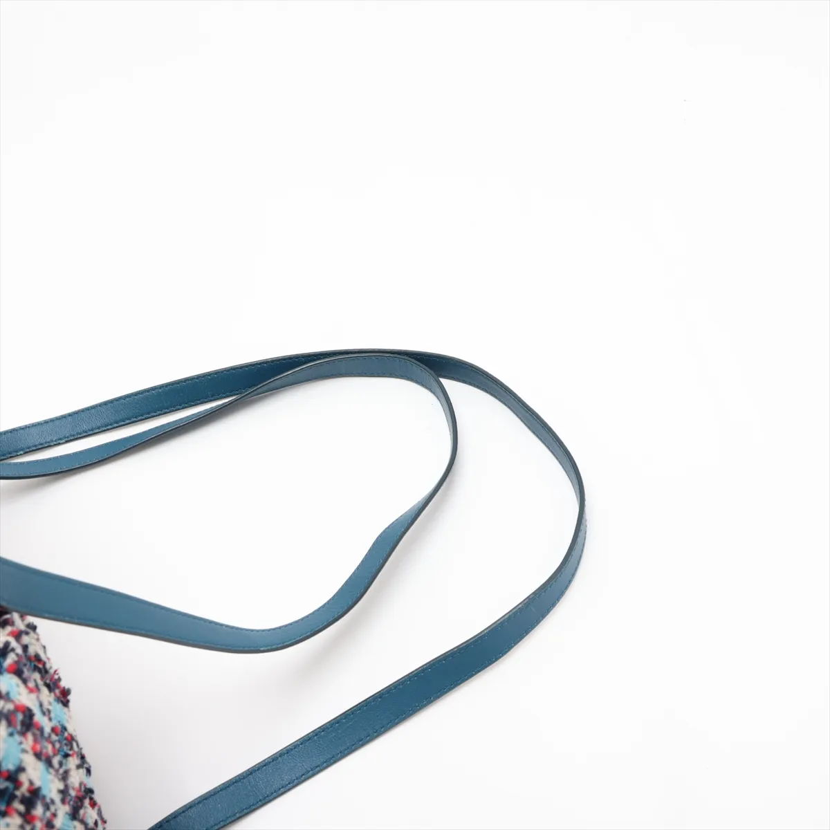 Coco Mark Tweed x Leather Chain Backpack, Blue with Gold Hardware, 23836265 (Serial Number ), Pouch Discolored. — view 6