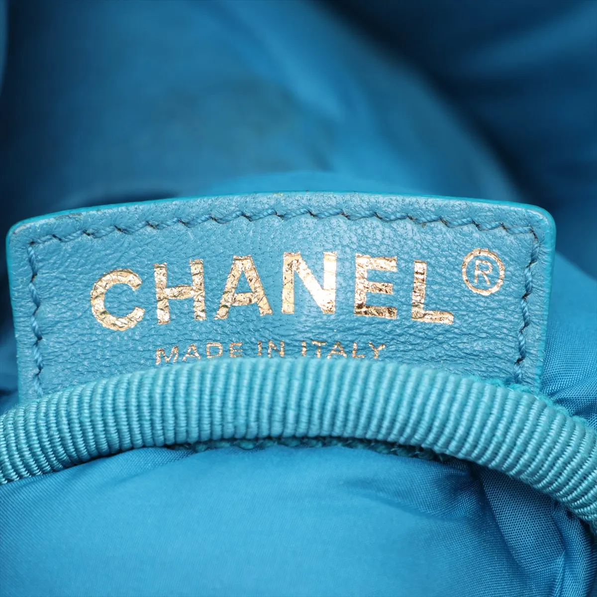 Coco Mark Tweed x Leather Chain Backpack, Blue with Gold Hardware, 23836265 (Serial Number ), Pouch Discolored. — view 9