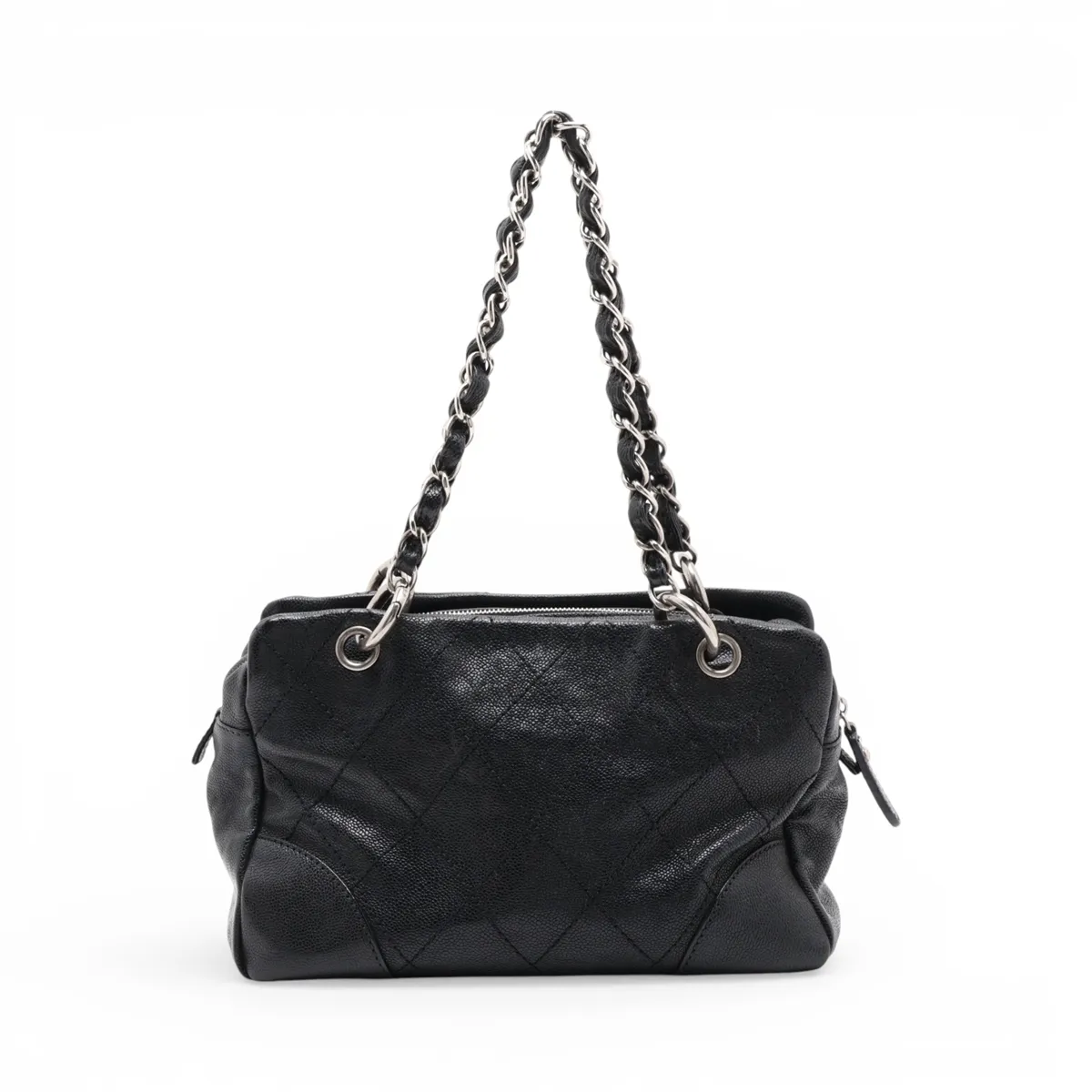 Matelassé Caviar Skin Chain Shoulder Bag, Black with Silver Hardware, 10827043 (Serial Number in the 10s) — view 2