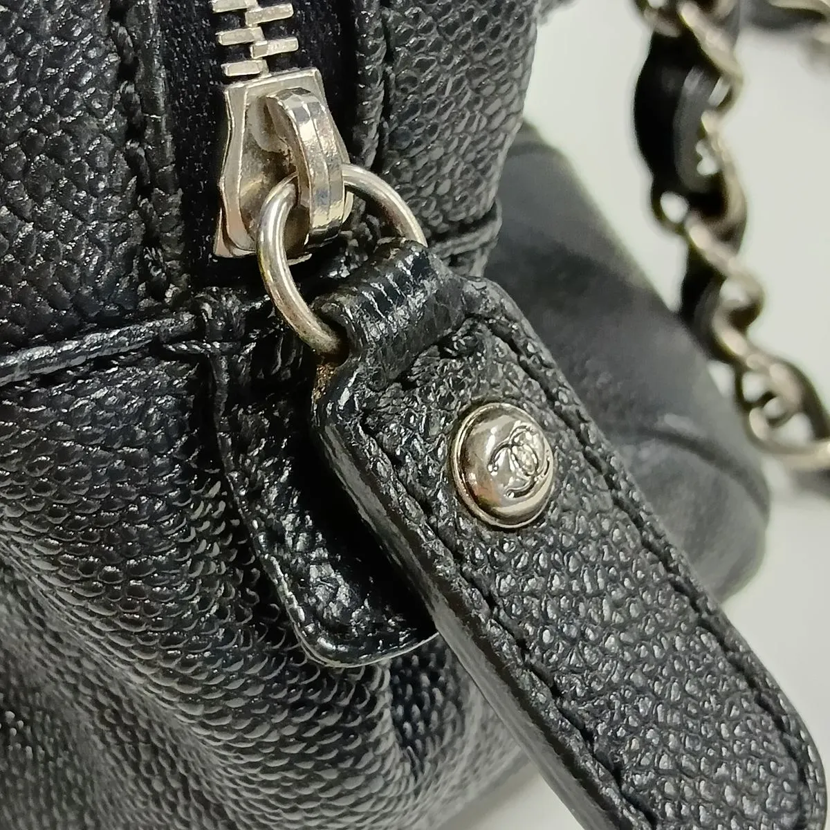 Matelassé Caviar Skin Chain Shoulder Bag, Black with Silver Hardware, 10827043 (Serial Number in the 10s) — view 13