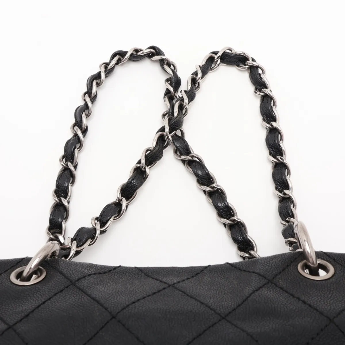Matelassé Caviar Skin Chain Shoulder Bag, Black with Silver Hardware, 10827043 (Serial Number in the 10s) — view 6