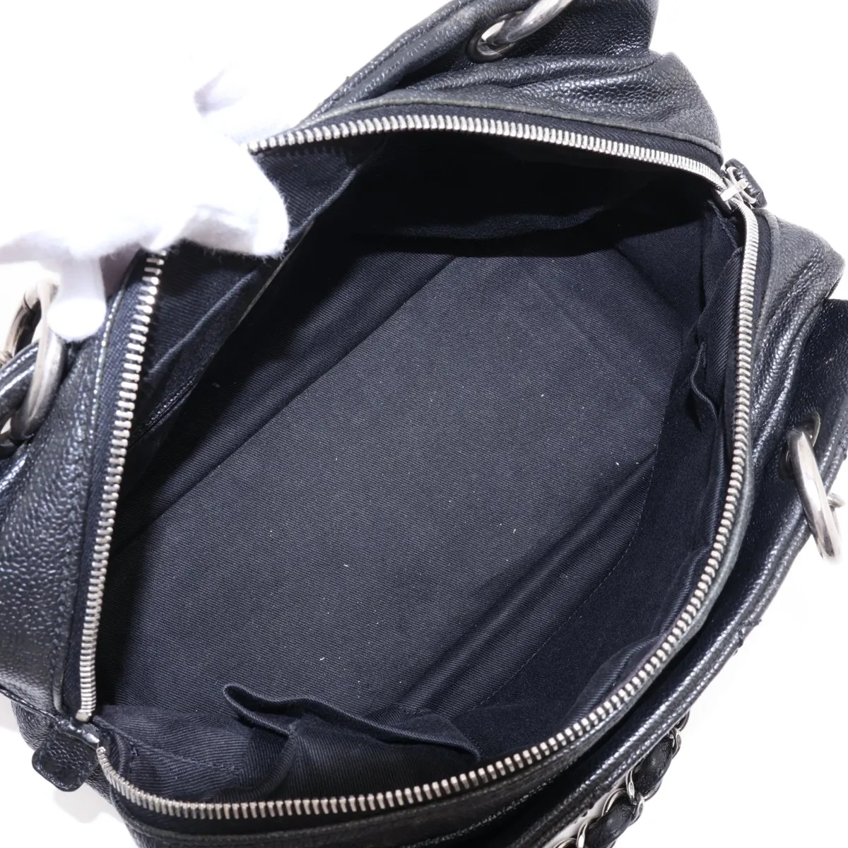 Matelassé Caviar Skin Chain Shoulder Bag, Black with Silver Hardware, 10827043 (Serial Number in the 10s) — view 7