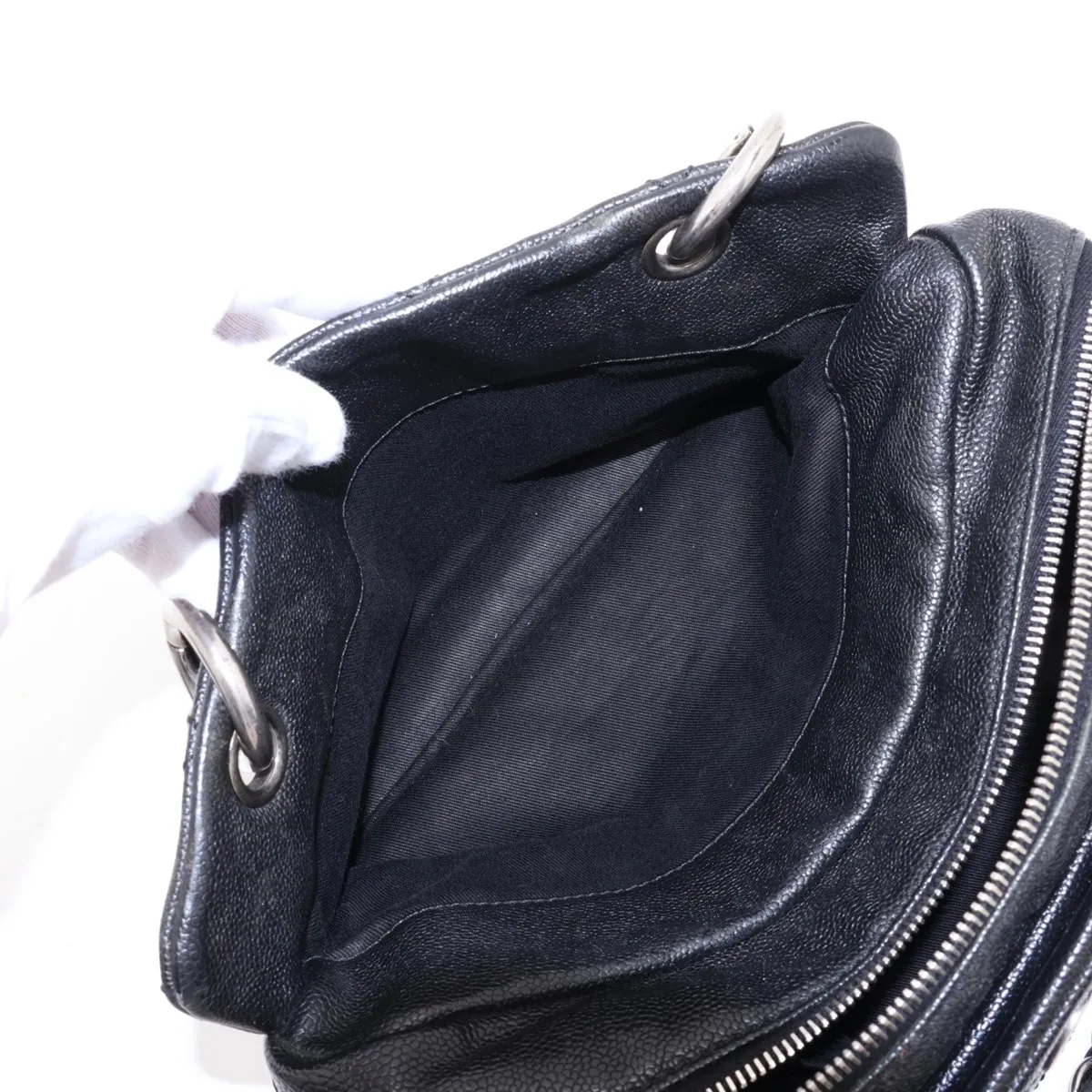 Matelassé Caviar Skin Chain Shoulder Bag, Black with Silver Hardware, 10827043 (Serial Number in the 10s) — view 9