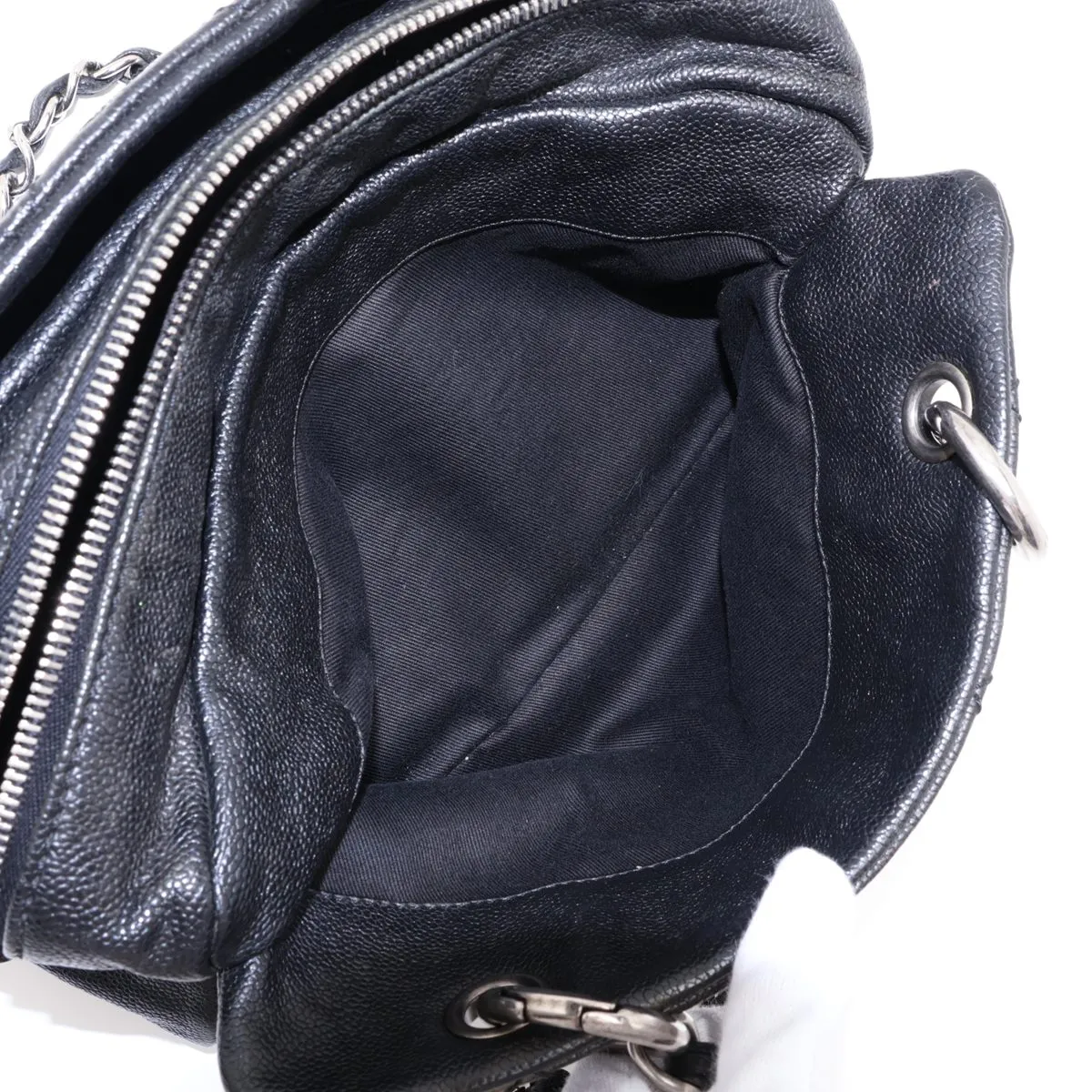 Matelassé Caviar Skin Chain Shoulder Bag, Black with Silver Hardware, 10827043 (Serial Number in the 10s) — view 10