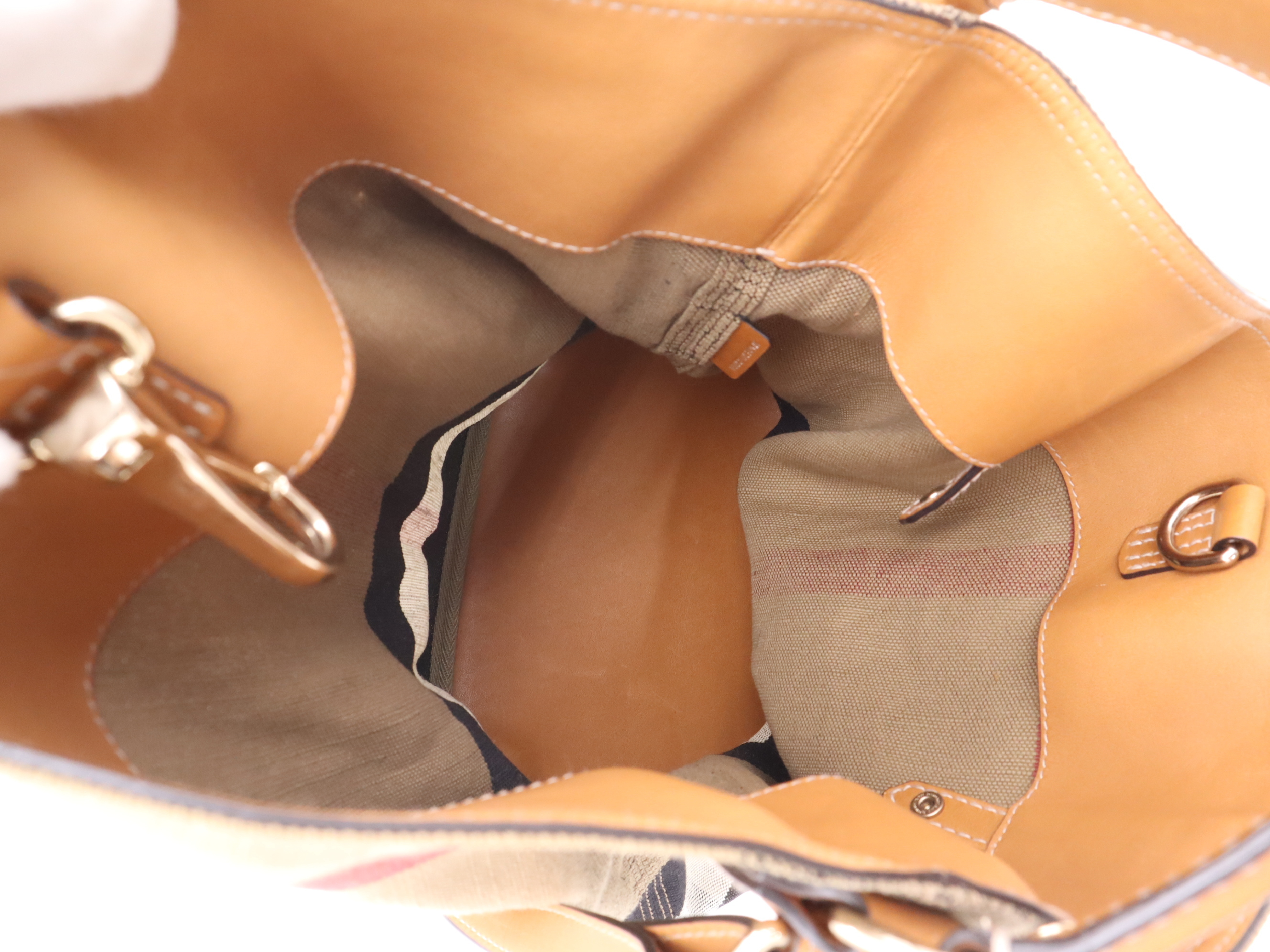 Checkered Bucket Bag 2-Way Brown with Gold Hardware Shoulder Bag — view 11