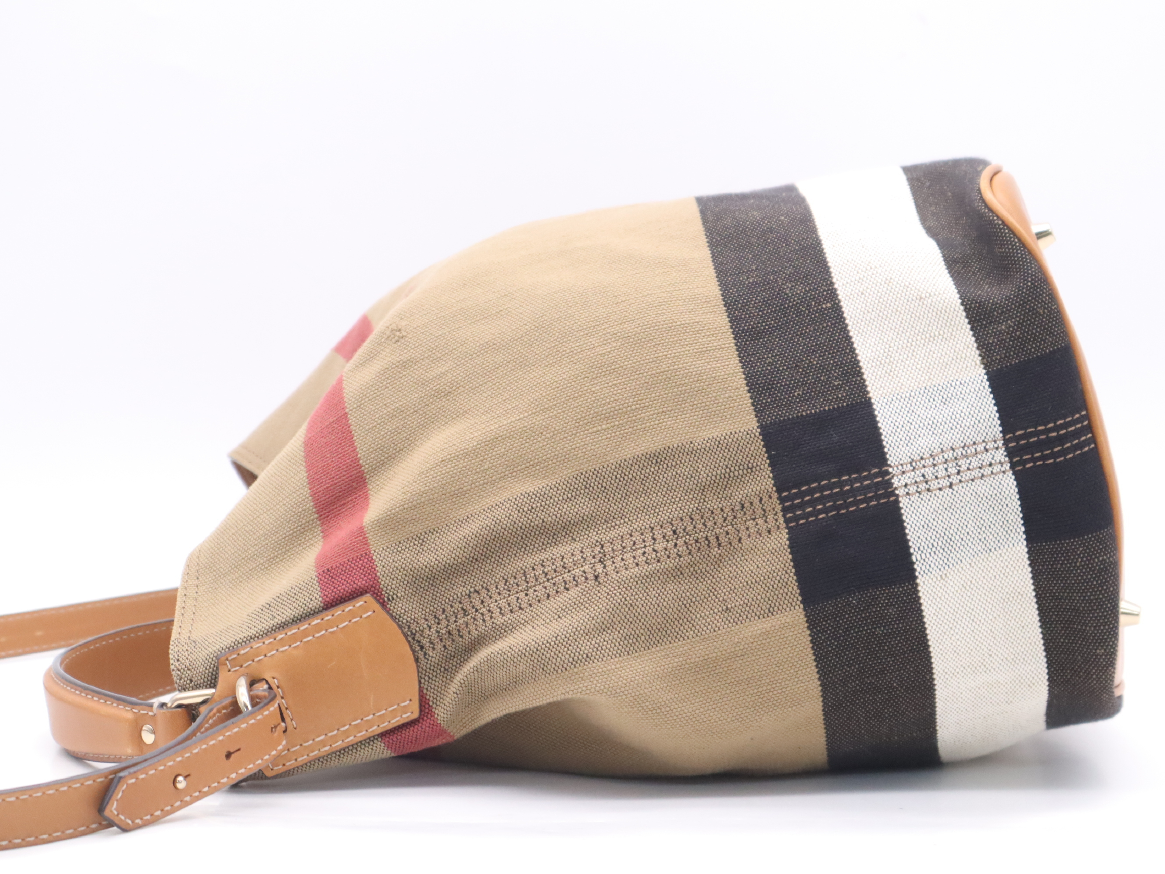 Checkered Bucket Bag 2-Way Brown with Gold Hardware Shoulder Bag — view 3